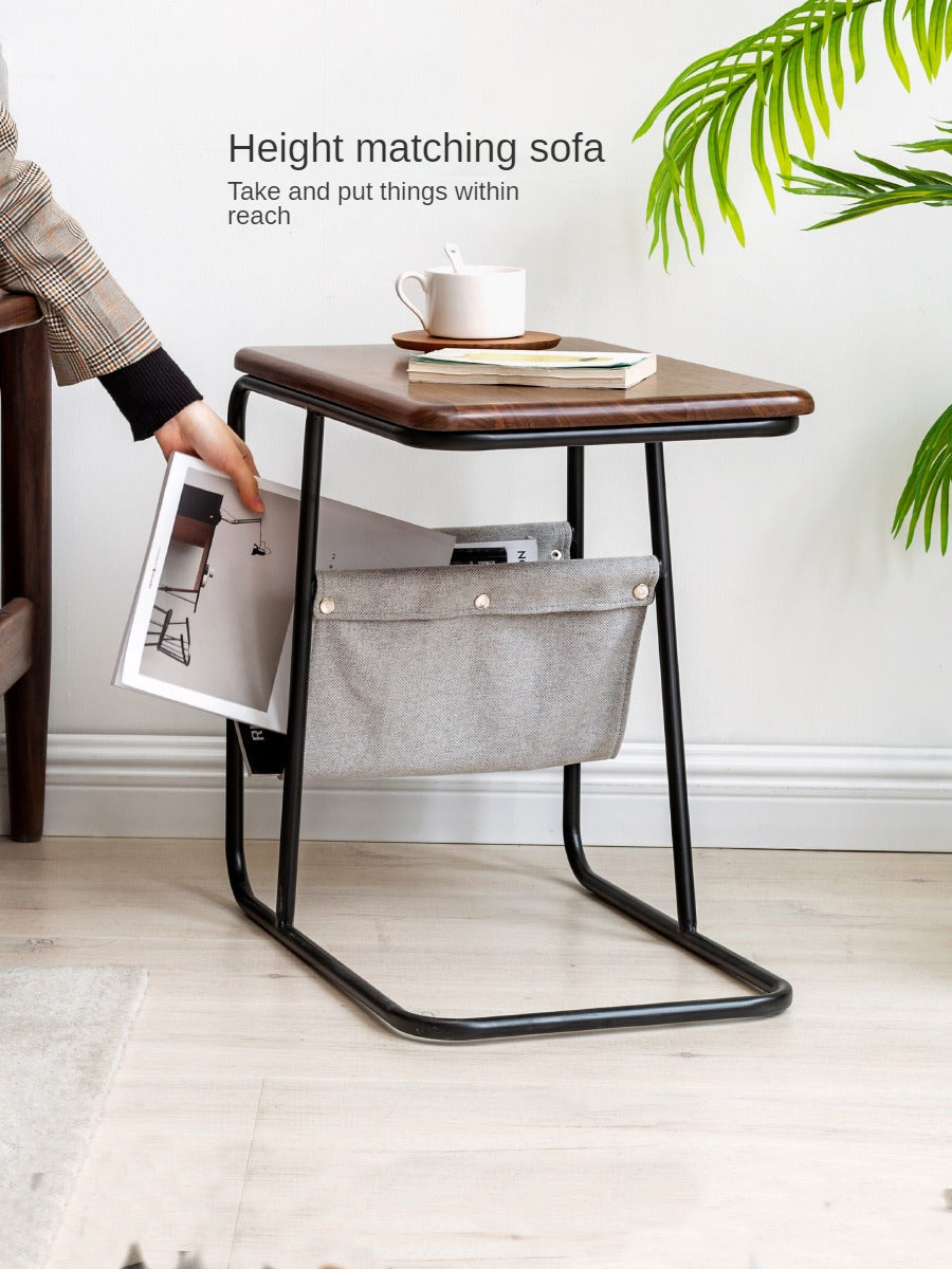 Premium Black Walnut & Oak Solid Wood C-Shaped Iron Side Table - Rustic End Table for Living Room, Bedroom, or Office Decor