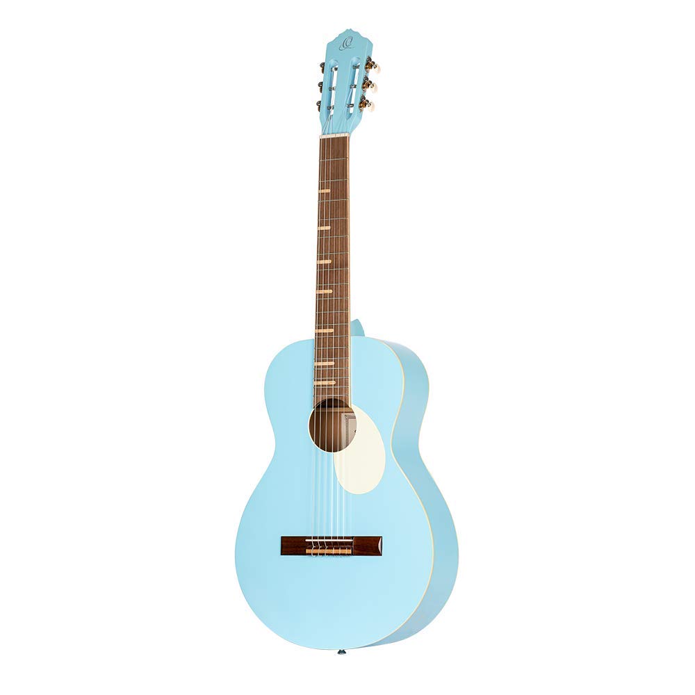 Ortega Guitars RGA6 Gaucho Series Nylon String Parlor Acoustic Guitar with Gig Bag - Right-Handed Sky Blue | Perfect for Travel, Camping & Home Practice