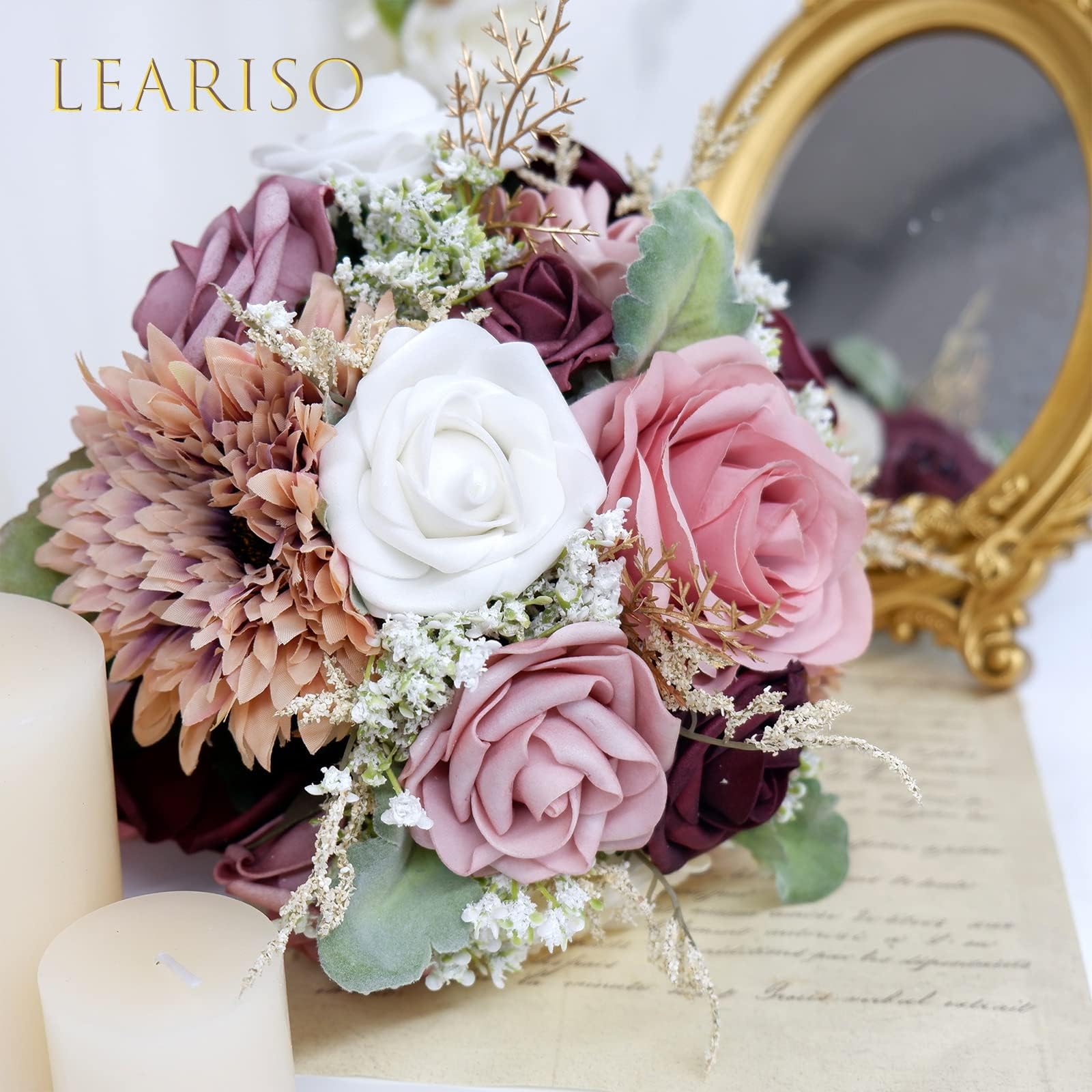 Elegant Dusty Rose Artificial Silk Roses Wedding Bouquet - Realistic Fake Flowers for Bride & Bridesmaids - Perfect for Wedding Ceremony, Bridal Shower & Home Decor