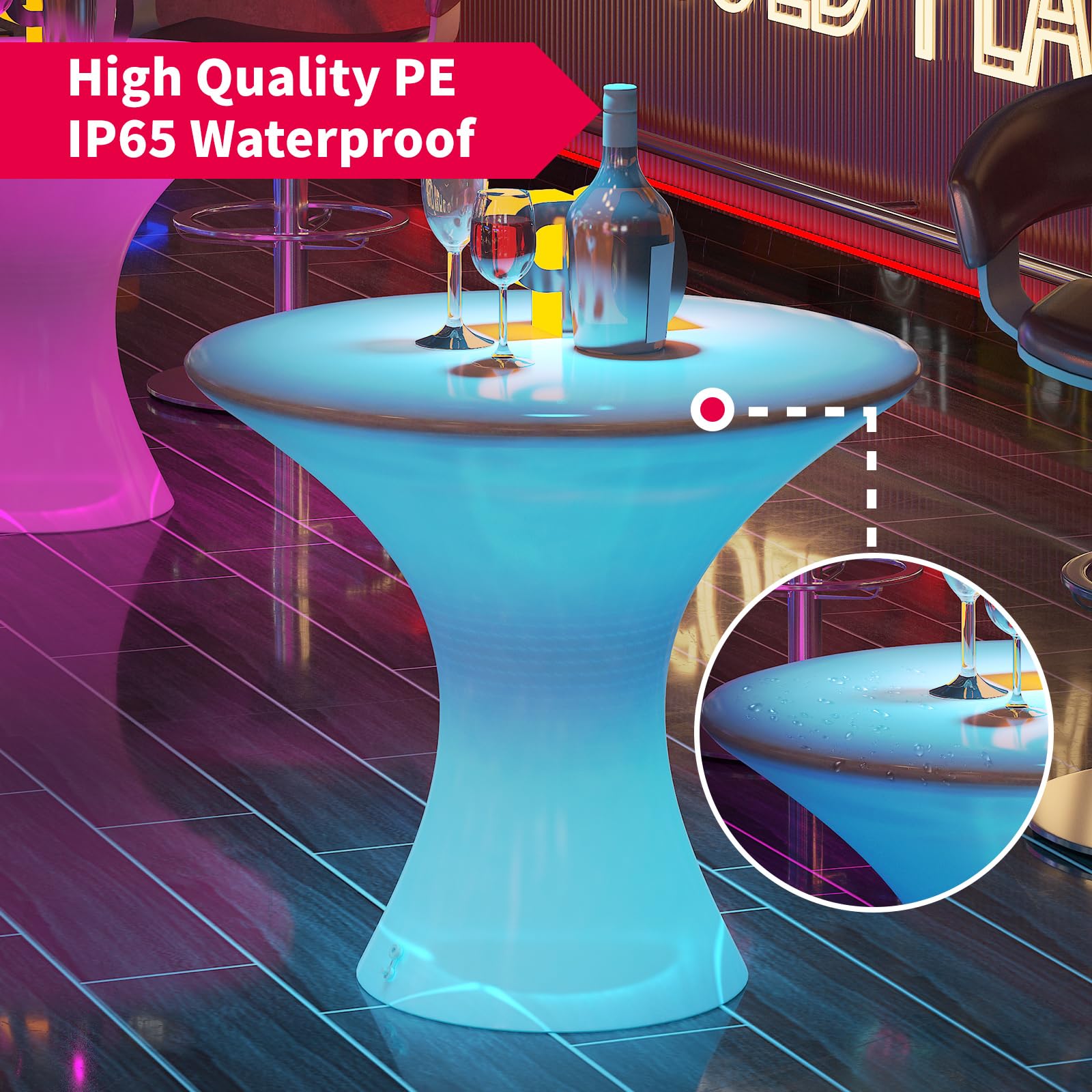 MUZZ 16-Color LED Cocktail Table with Remote - Waterproof Rechargeable Light Up Pub Table for Home Bar, Nightclub & Outdoor Parties | Perfect for Patio, Lounge & Entertainment Spaces (Hourglass Design)