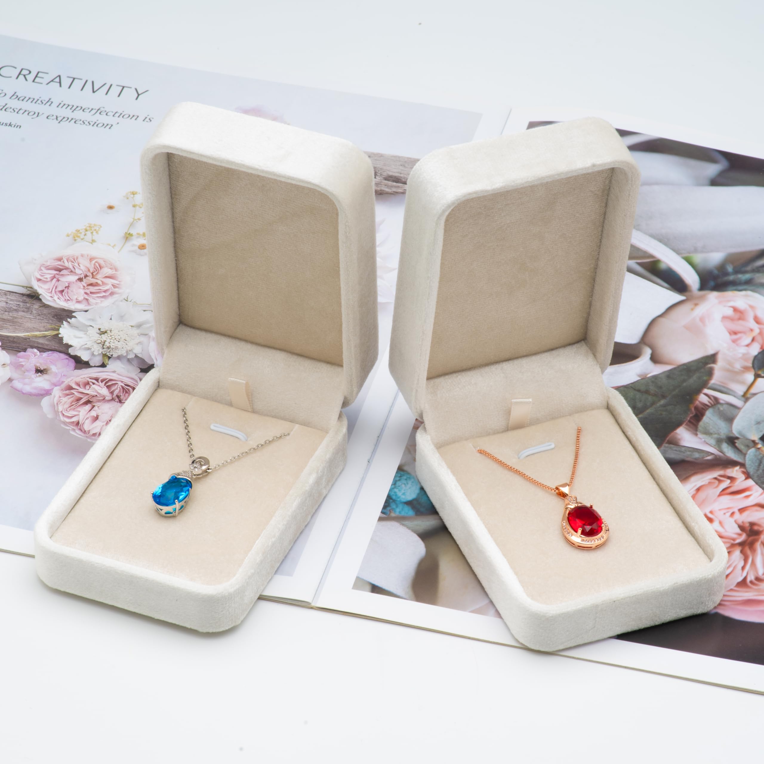 Velvet Jewelry Gift Box for Necklace & Pendant - Classic Beige Jewelry Storage Case | Perfect for Gifts, Travel & Home Organization