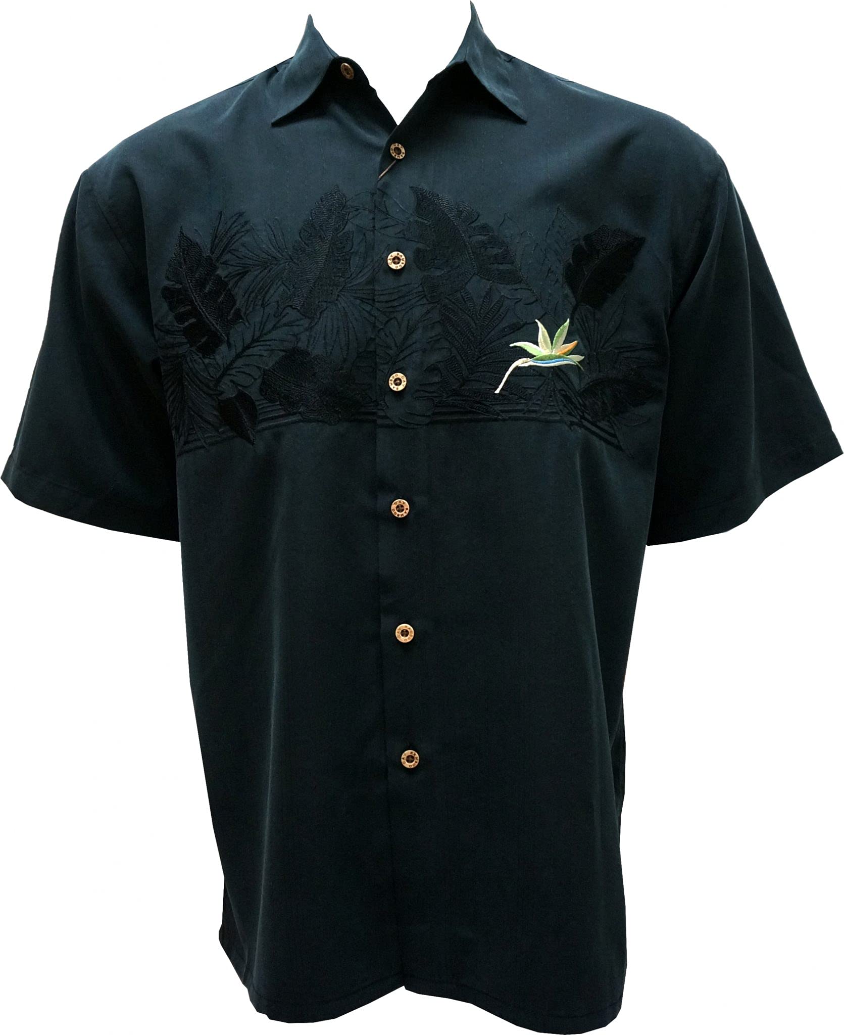 Bamboo Cay Men's Hawaiian Shirt - Tropical Bird of Paradise Embroidered Button Down for Beach Vacation & Summer Party | Lightweight Breathable Short Sleeve Casual Wear