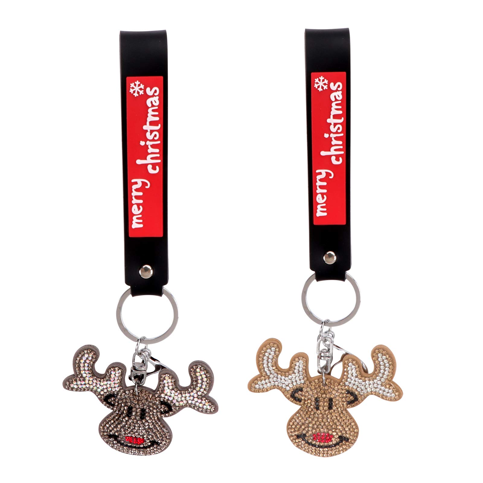 ABOOFAN 2Pcs Christmas Deer Keychains - Festive Cartoon Ornaments for Car Keys, Gift Bags, and Holiday Decorations