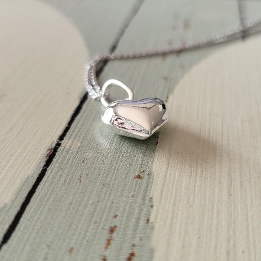 Sterling Silver 3D Heart Charm Necklace - 18 Inch Adjustable Chain, Perfect for Valentine's Day Gifts, Anniversary Presents & Everyday Elegant Jewelry