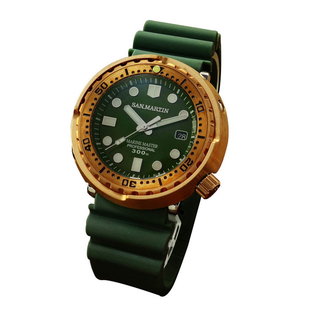 San Martin Luxury Bronze Men's Dive Watch - 300m Waterproof Automatic Mechanical Wristwatch with Super Luminous & Uni-Directional Bezel | Military Sport Watch for Scuba Diving, Swimming & Outdoor Adventures