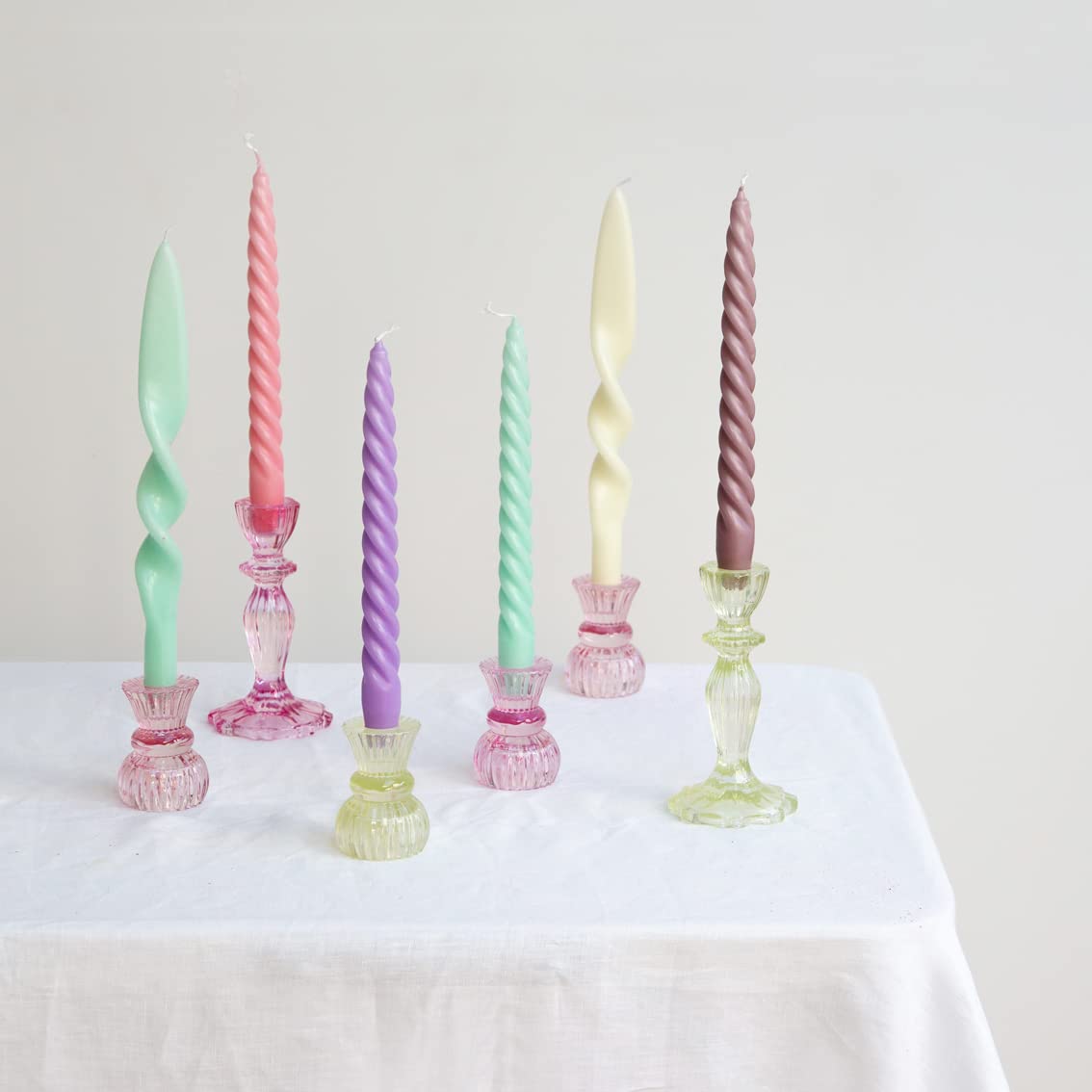 Small Light Green Glass Candle Holder for Candlesticks & Tea Lights - Boho Home Decor for Easter, Weddings & Dinner Parties | Decorative Table Centerpiece