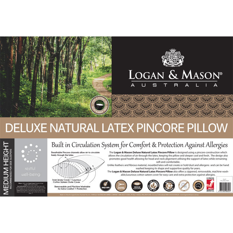Premium Natural Latex Pincore Pillow for Side & Back Sleepers - Hypoallergenic & Breathable for Better Sleep - Ideal for Home, Travel & Hotel Use