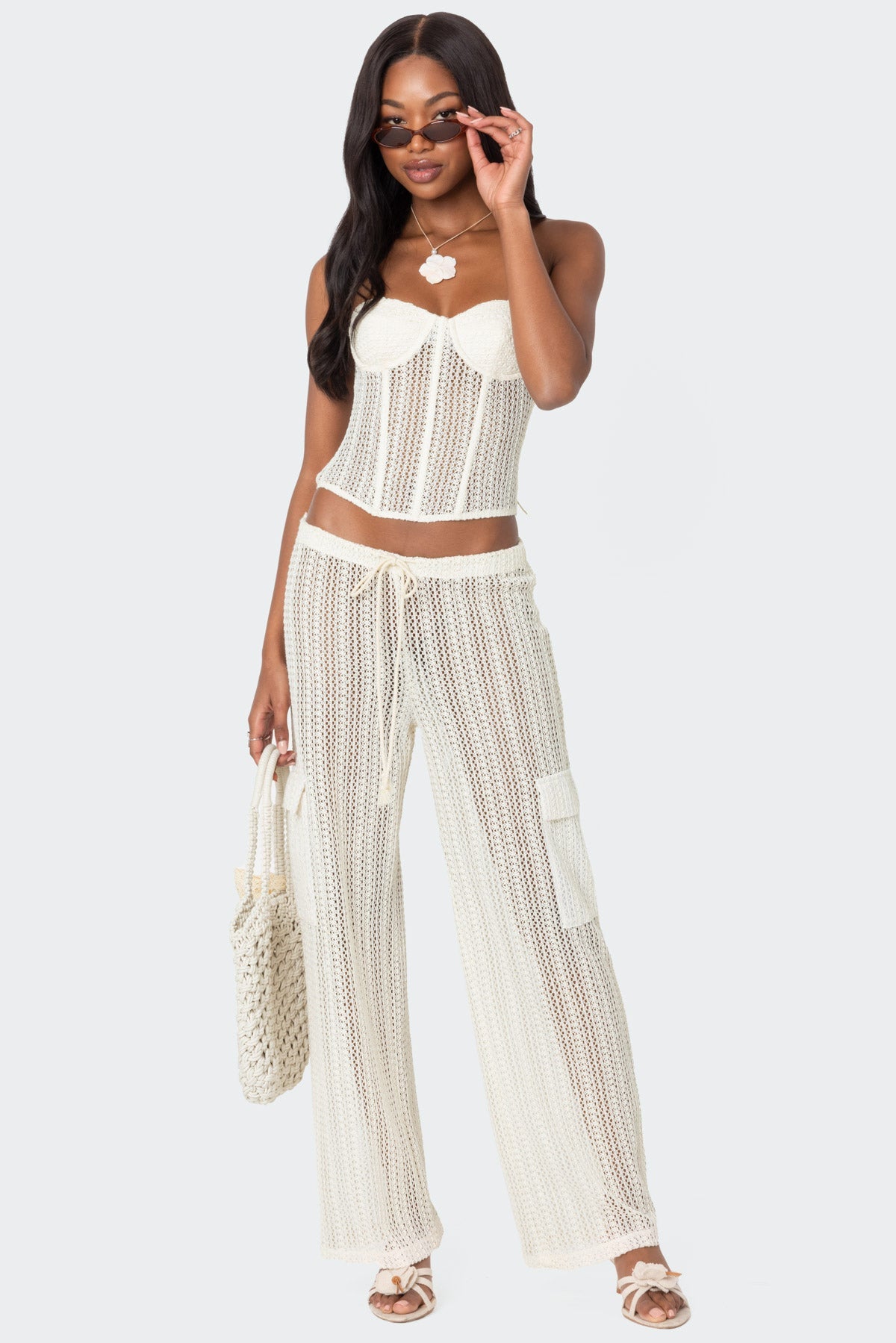 Ines Sheer Crochet Corset Top - Women's Lace Bralette Bustier for Summer Beachwear & Boho Fashion