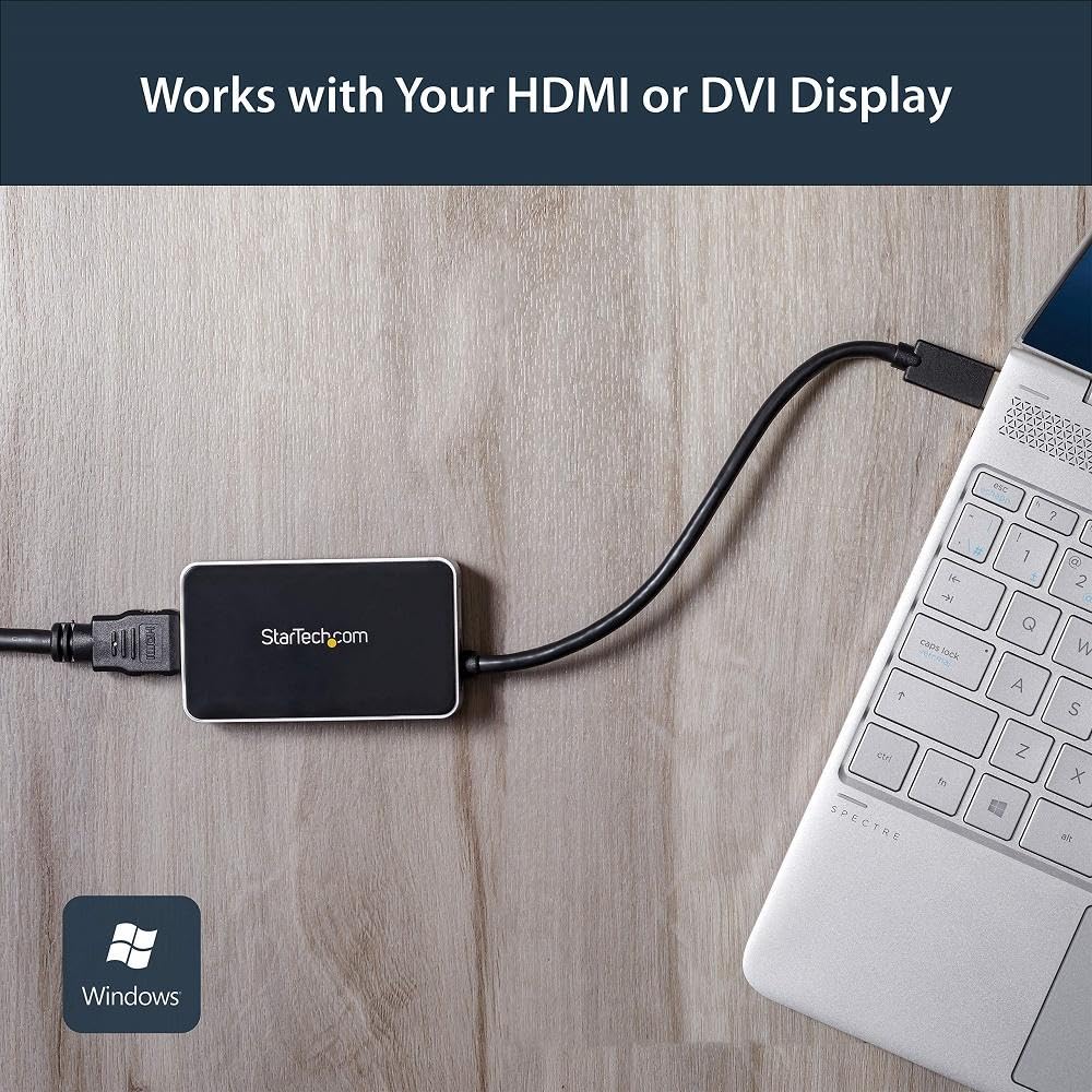 StarTech.com USB 3.0 to HDMI Adapter with 1-Port USB Hub - 1080p External Video Card for Laptops - Plug & Play USB Graphics Card for Dual Monitor Setup - Ideal for Home Office, Gaming & Presentations