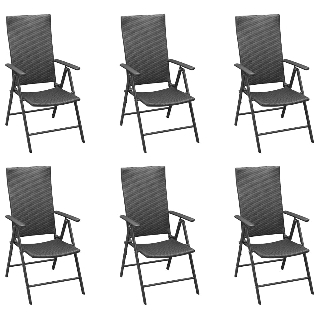 vidaXL 7-Piece Patio Dining Set - Black Rattan Outdoor Furniture with Reclining Chairs & Tempered Glass Tabletop for Garden, Terrace, Backyard - Perfect for Outdoor Entertaining & Relaxation