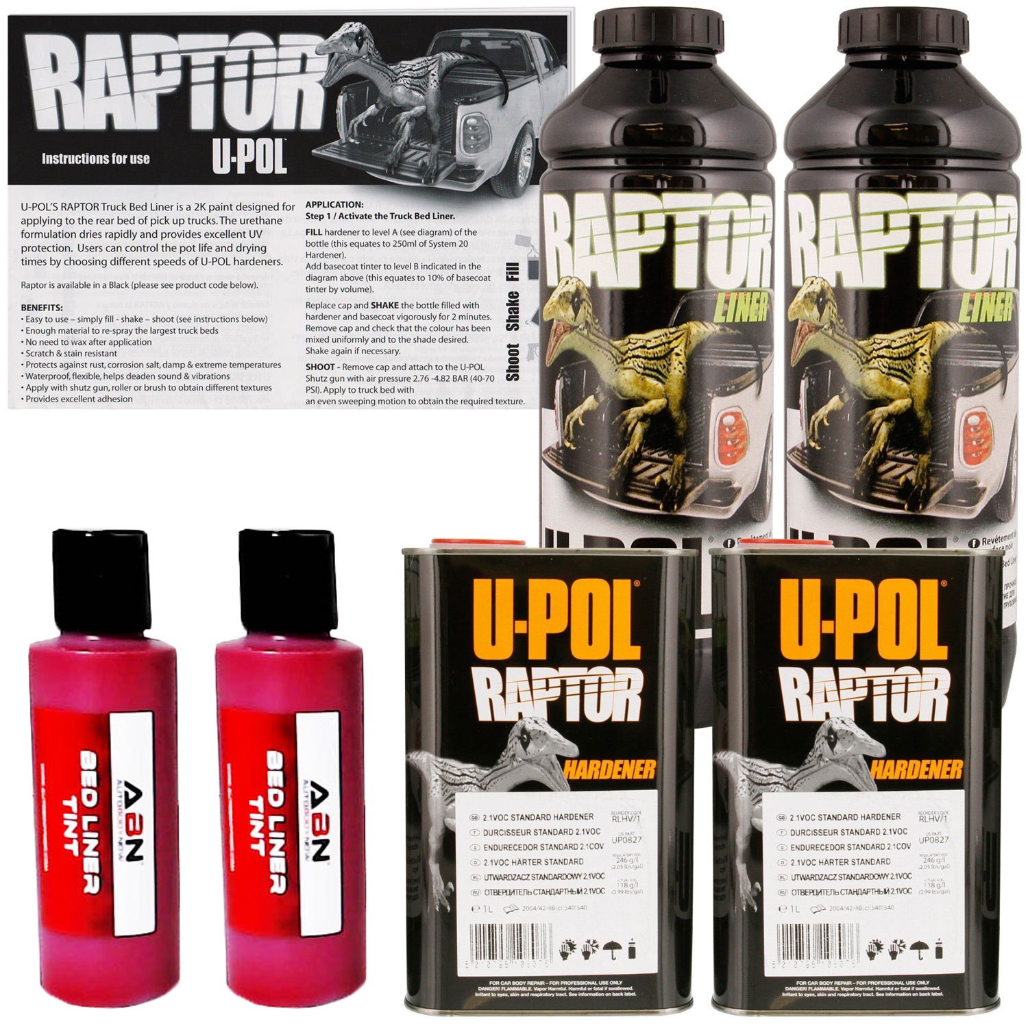 U-POL Raptor Blood Red Urethane Spray-On Truck Bed Liner & Texture Coating - 2 Liters (68 oz) | DIY Protective Coating for Pickup Trucks, Jeeps, Trailers & Off-Road Vehicles | UV Resistant & Durable Finish