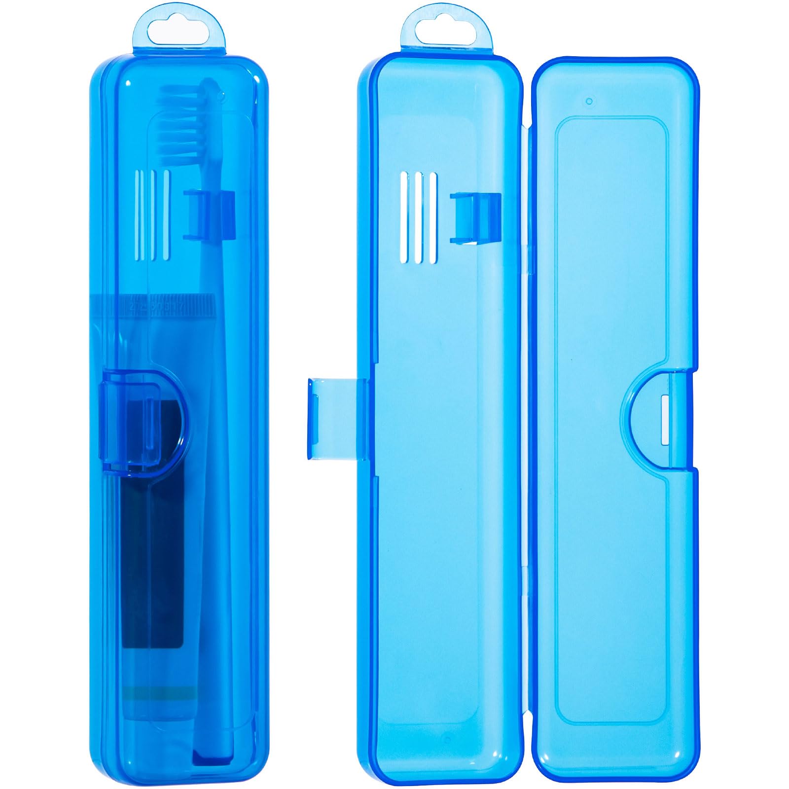 Yeeco 2 Pack Transparent Dark Blue Travel Toothbrush Case - Plastic Toothbrush Holder, Portable Travel Size (7.87 x 1.85 x 1.18 inches) for Camping, Gym, Business Trips & Vacation