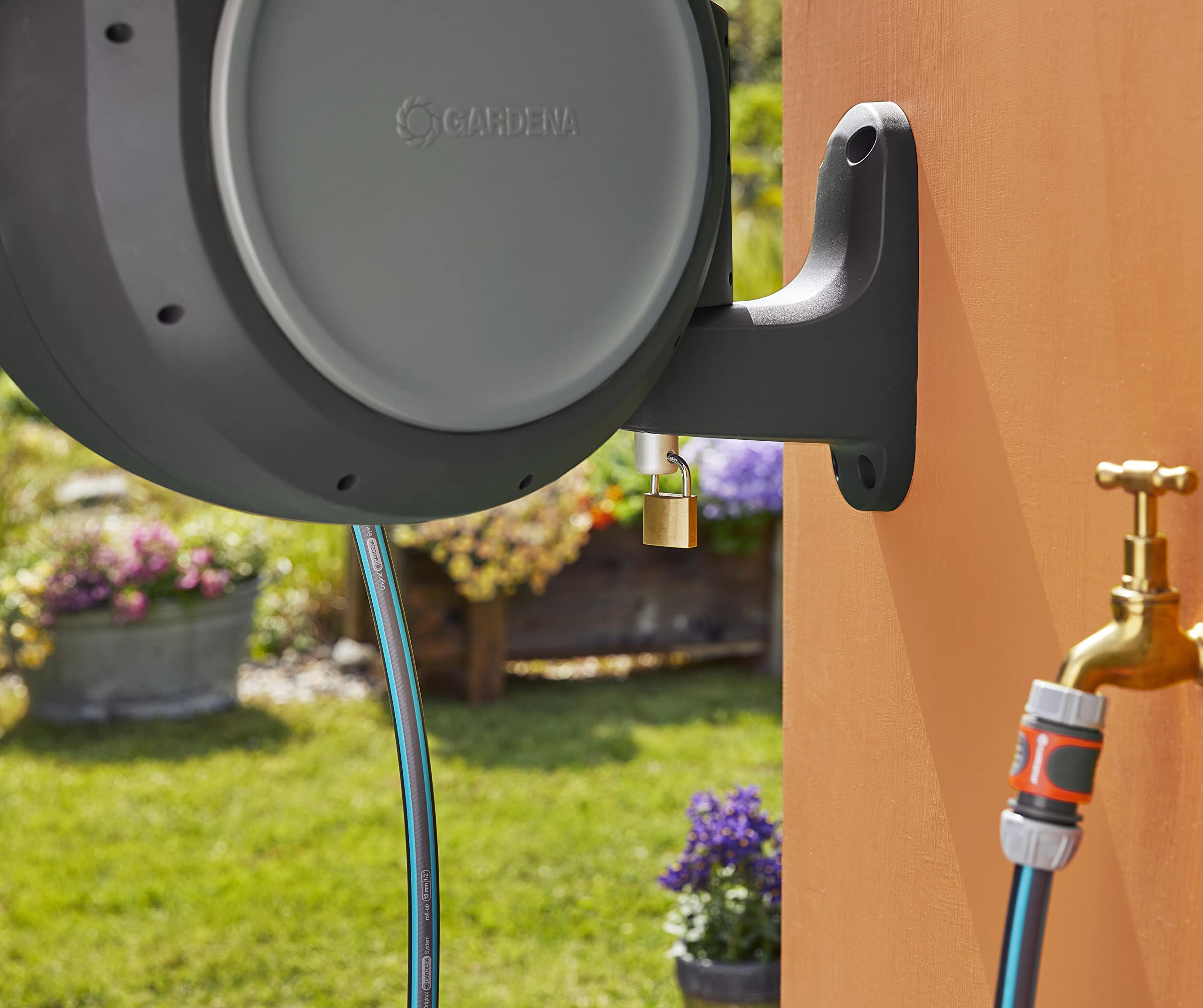 GARDENA 08055 100-Foot Retractable Garden Hose Reel with 1/2