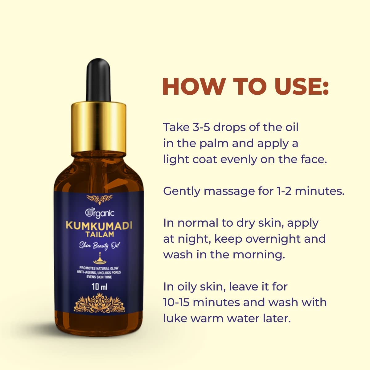 Organic Kumkumadi Oil 10ml - 360° Skin Nourishment for Glowing Complexion | Perfect for Nighttime Skincare & Anti-Aging Routine