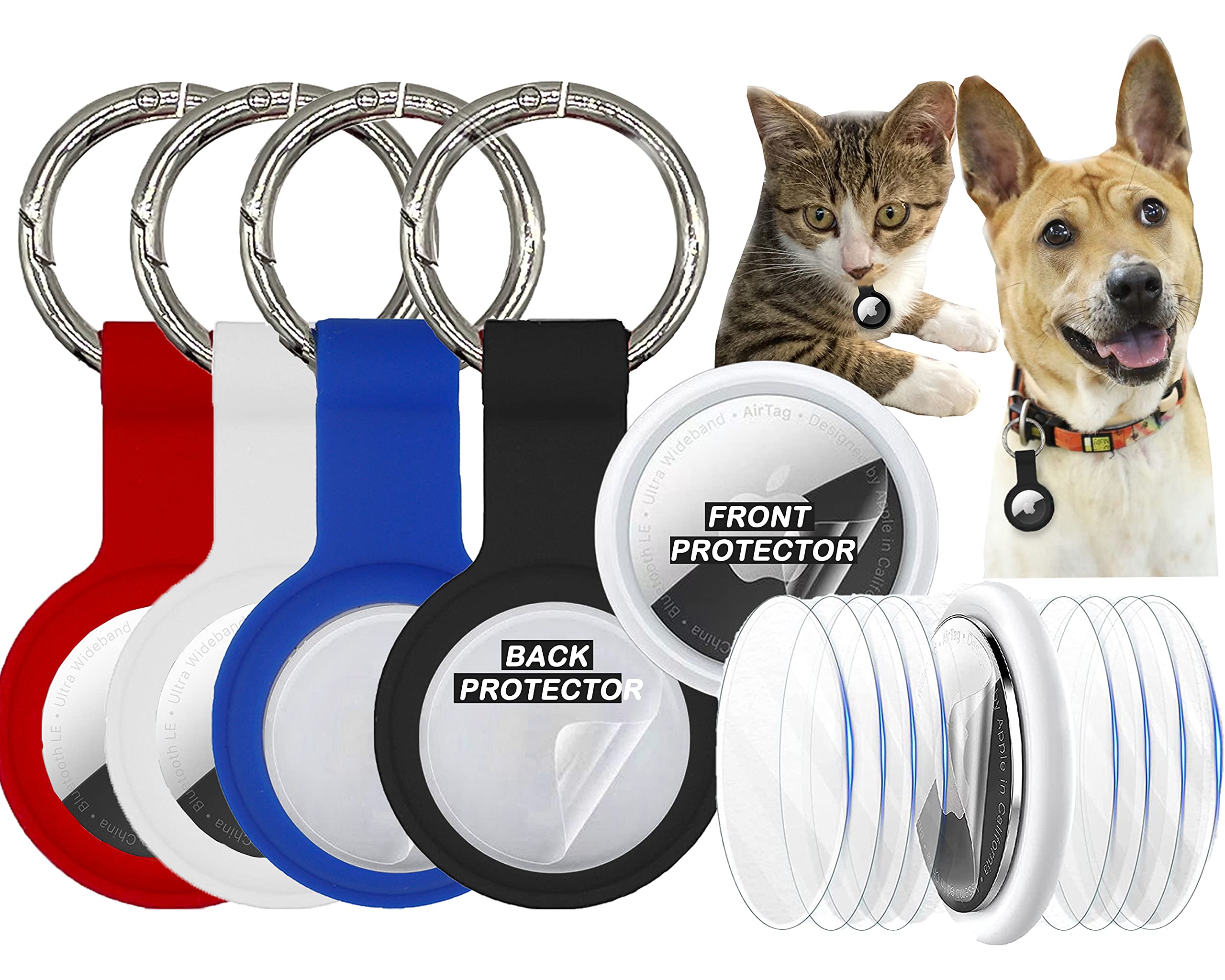 Premium Airtag Case 4-Pack with Keychain & Films - for Luggage, Pets & Anti-Lost