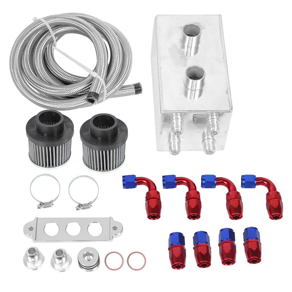 Universal Silver Car Oil Catch Can Kit - 4 Port Breather Box for Engine Modification | Improve Performance & Reduce Carbon Buildup | Ideal for Racing, Off-Road & High-Performance Vehicles