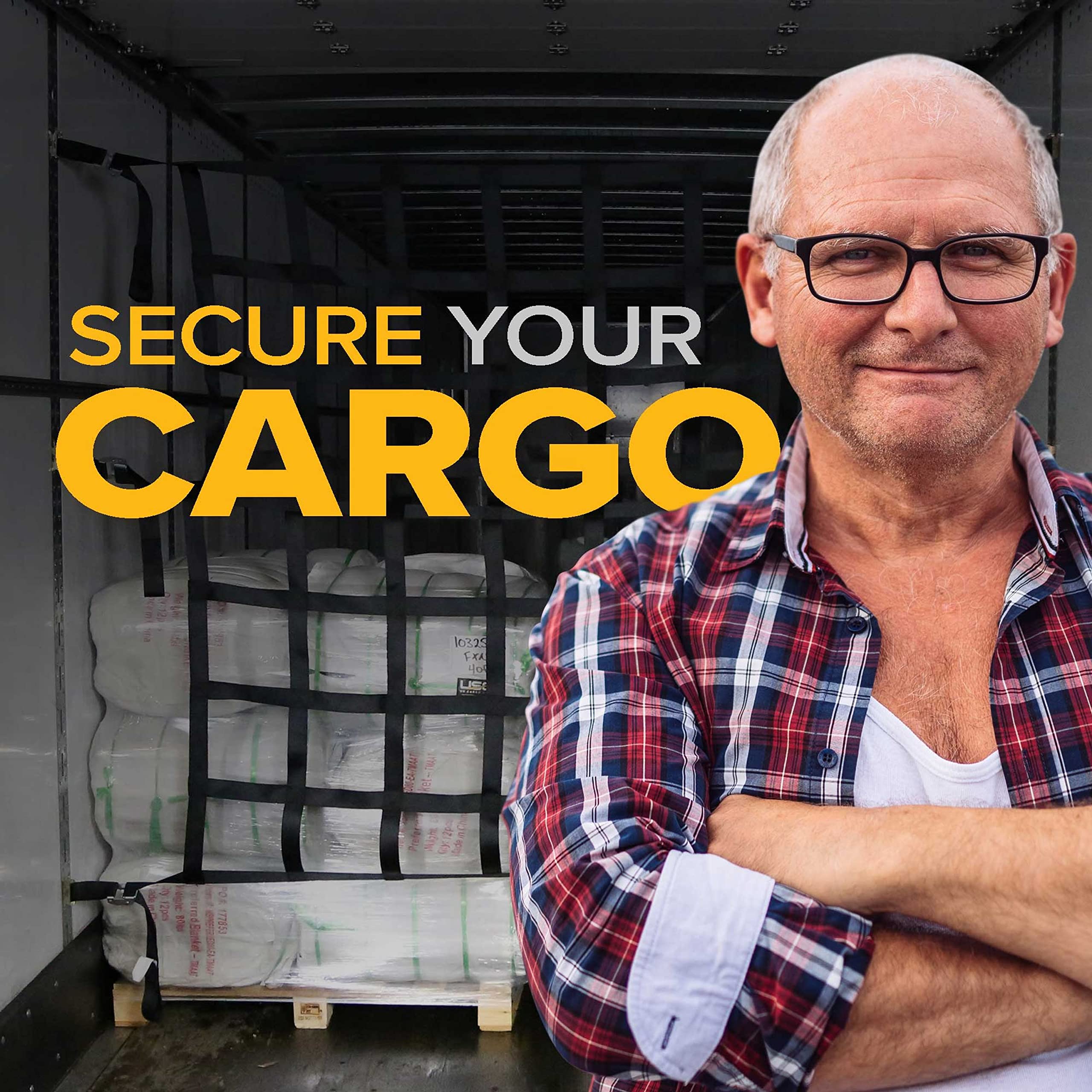 Heavy Duty 6.8' x 6.8' Cargo Net with Cam Buckles & E-Track Fittings - Secure Loads in Enclosed Trailers, Vans & Trucks - 8