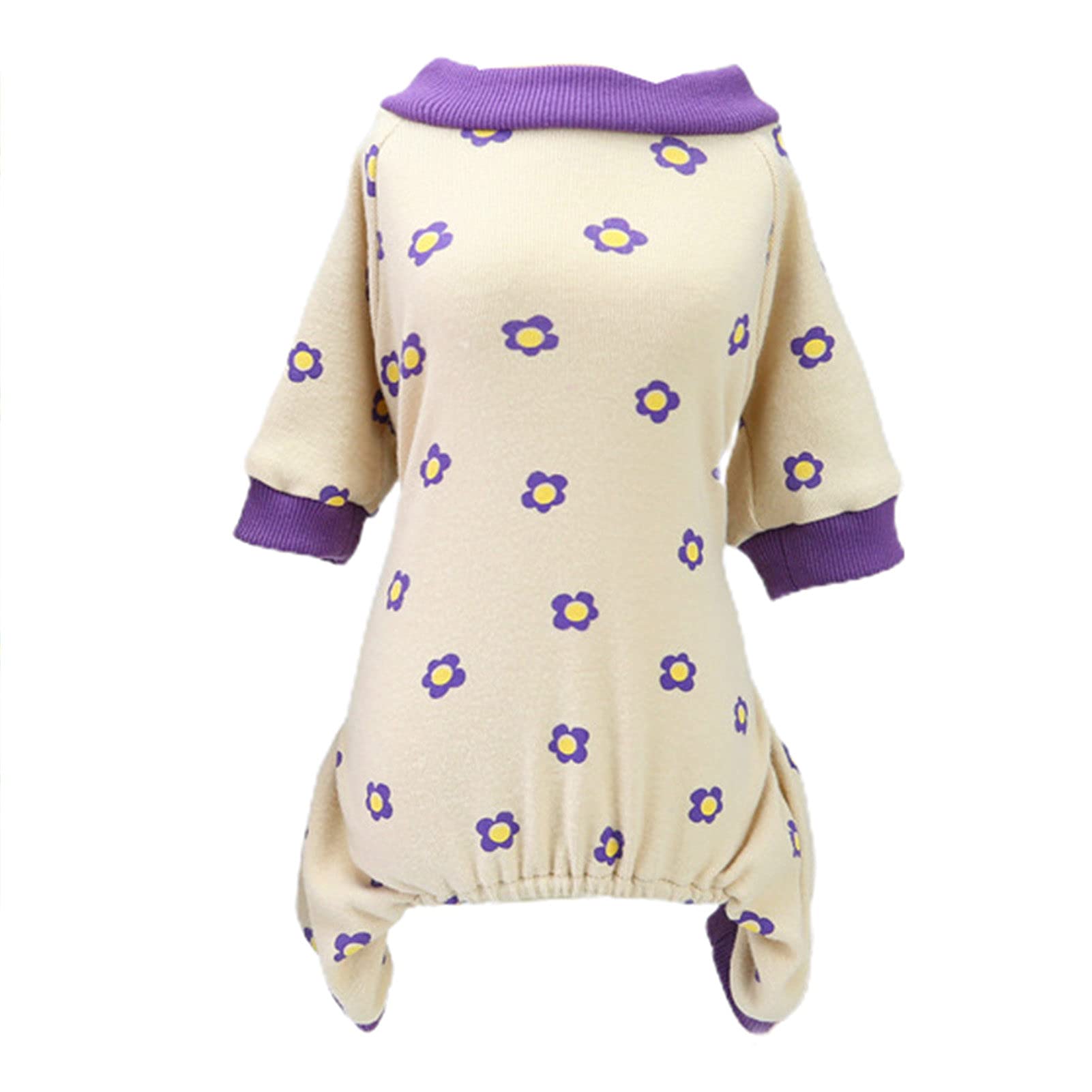 ONWRACE Pet Clothes for Small Dogs - Cute Flower Pattern Dog Coat, Puppy Jumpsuit & Pajama Costume with Four-Leg Warmers - Pink (Perfect for Indoor Wear, Cosplay & Home Comfort)