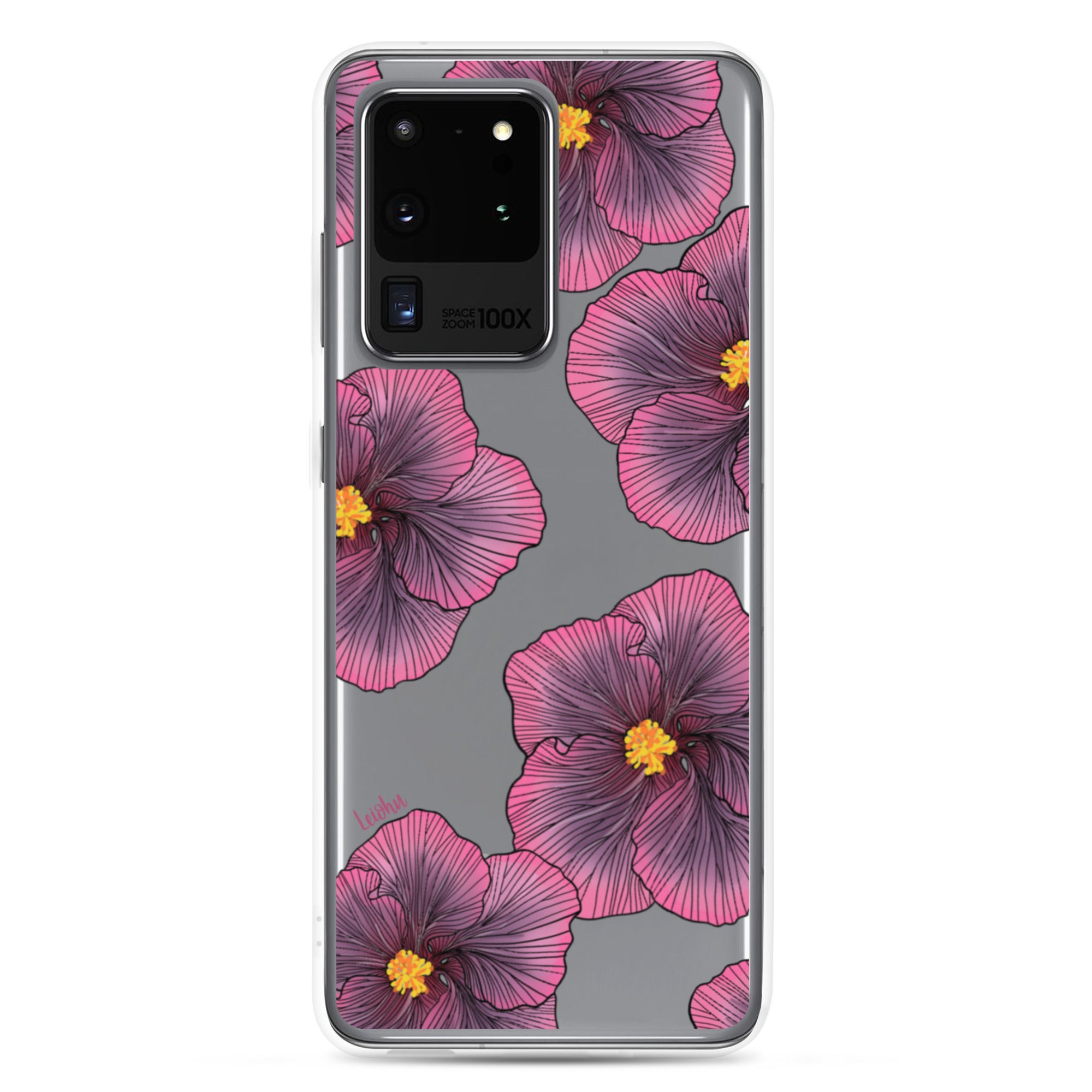 Sunset Hibiscus Clear Phone Case for Samsung Galaxy - Slim Protective Cover with Floral Design for Everyday Use, Work, and Travel