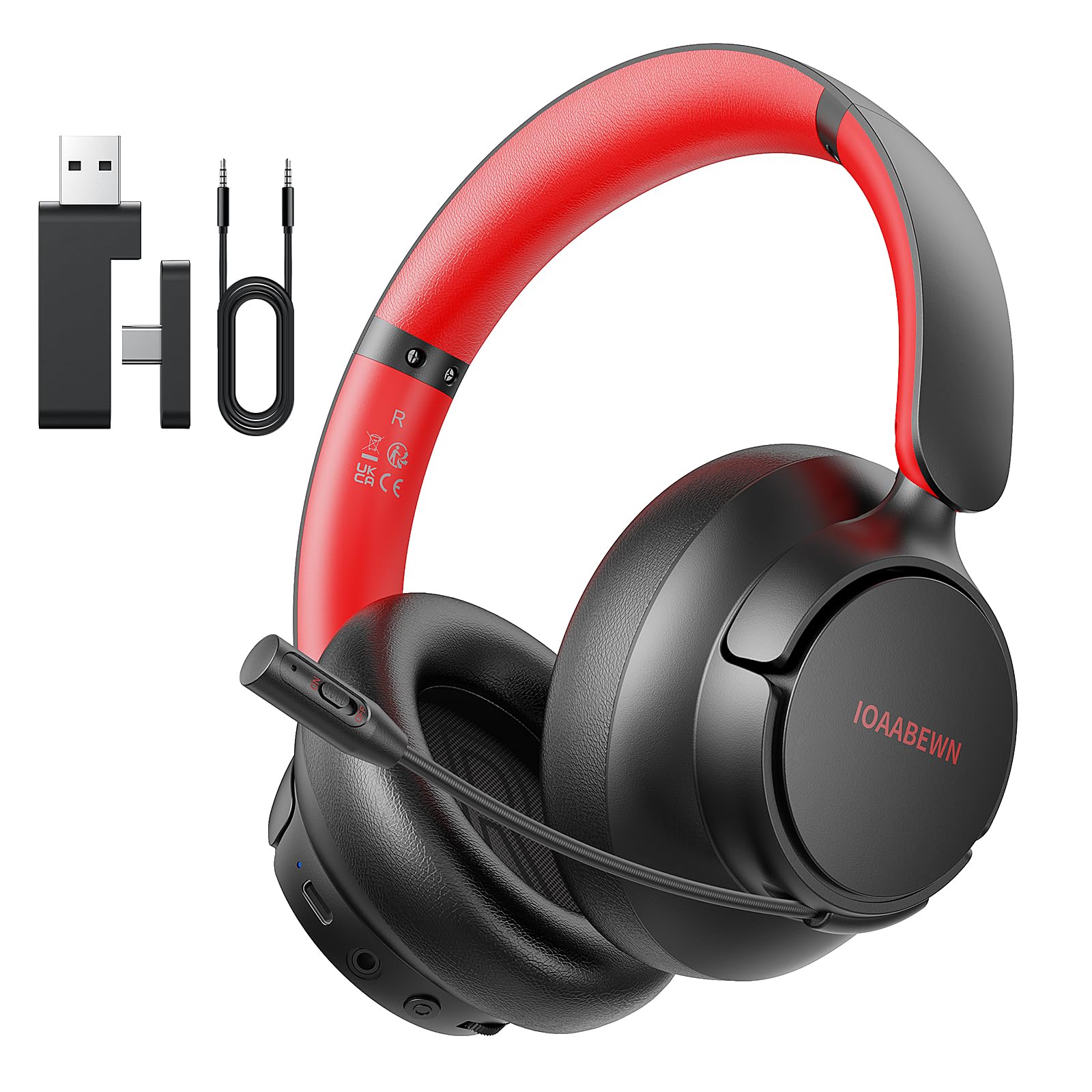 Wireless Gaming Headset for PS5, PS4, PC & Switch - 55Hr Battery Life, 2.4Ghz/Bluetooth 5.3 with Noise-Canceling Mic - Black & Red Design for Pro Gamers & Streaming (Compatible with Playstation 5, Xbox, Nintendo Switch & Desktop Computers)