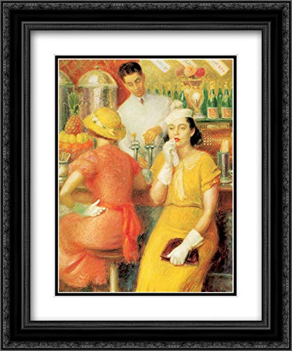 William James Glackens Museum Art Print - 20x24 Black Ornate Frame with Double Matting - Vintage Soda Fountain Wall Decor for Dining Room, Kitchen & Retro Bar