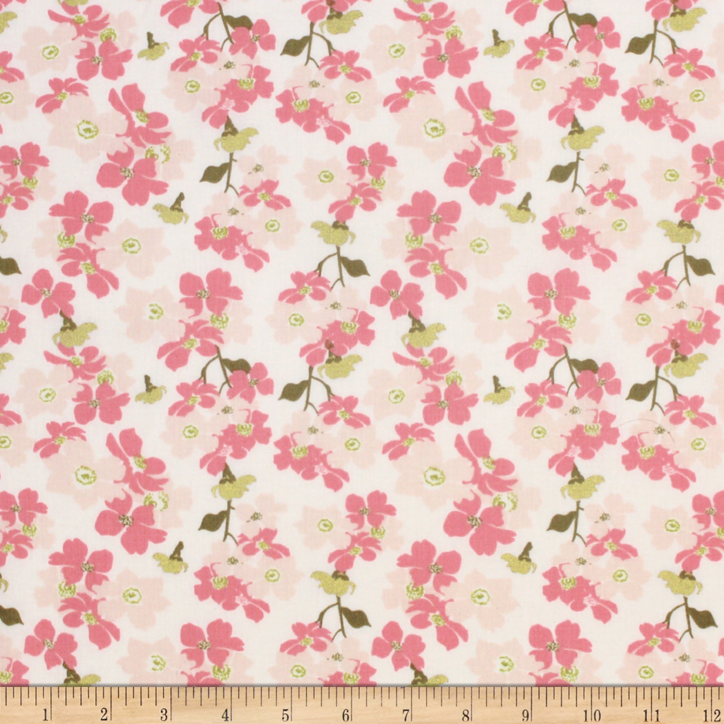 Eugene Textiles Up Up And Away Branch Metallic Pink Quilt Fabric by the Yard - Premium Pink Cotton Fabric for Quilting, Sewing & DIY Crafts - Perfect for Baby Blankets, Home Decor & Fashion Accessories