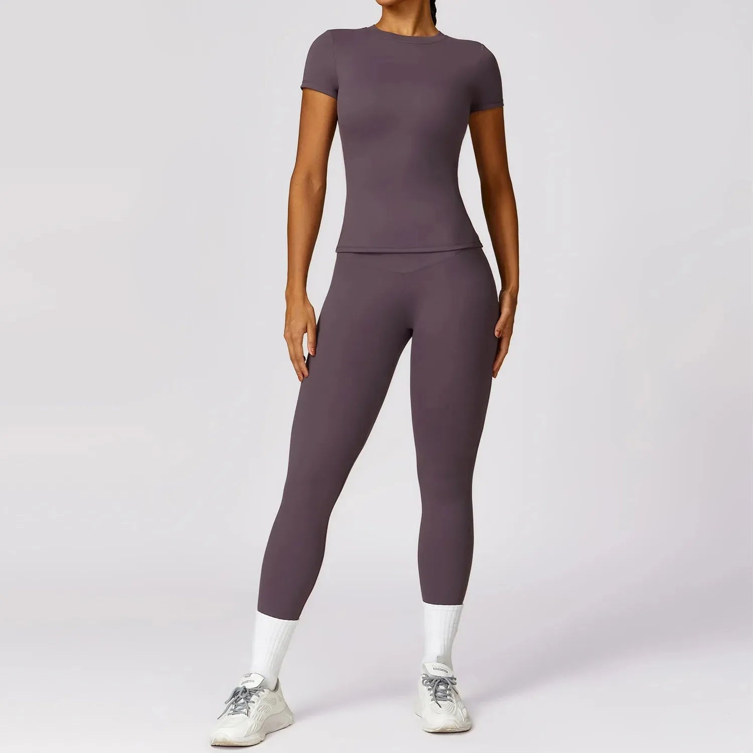 Women's 2-Piece Yoga Set - Short Sleeve Sports Bra & High Waist Gym Leggings - Workout Outfit for Fitness, Yoga & Activewear | Perfect for Gym, Running & Home Exercise