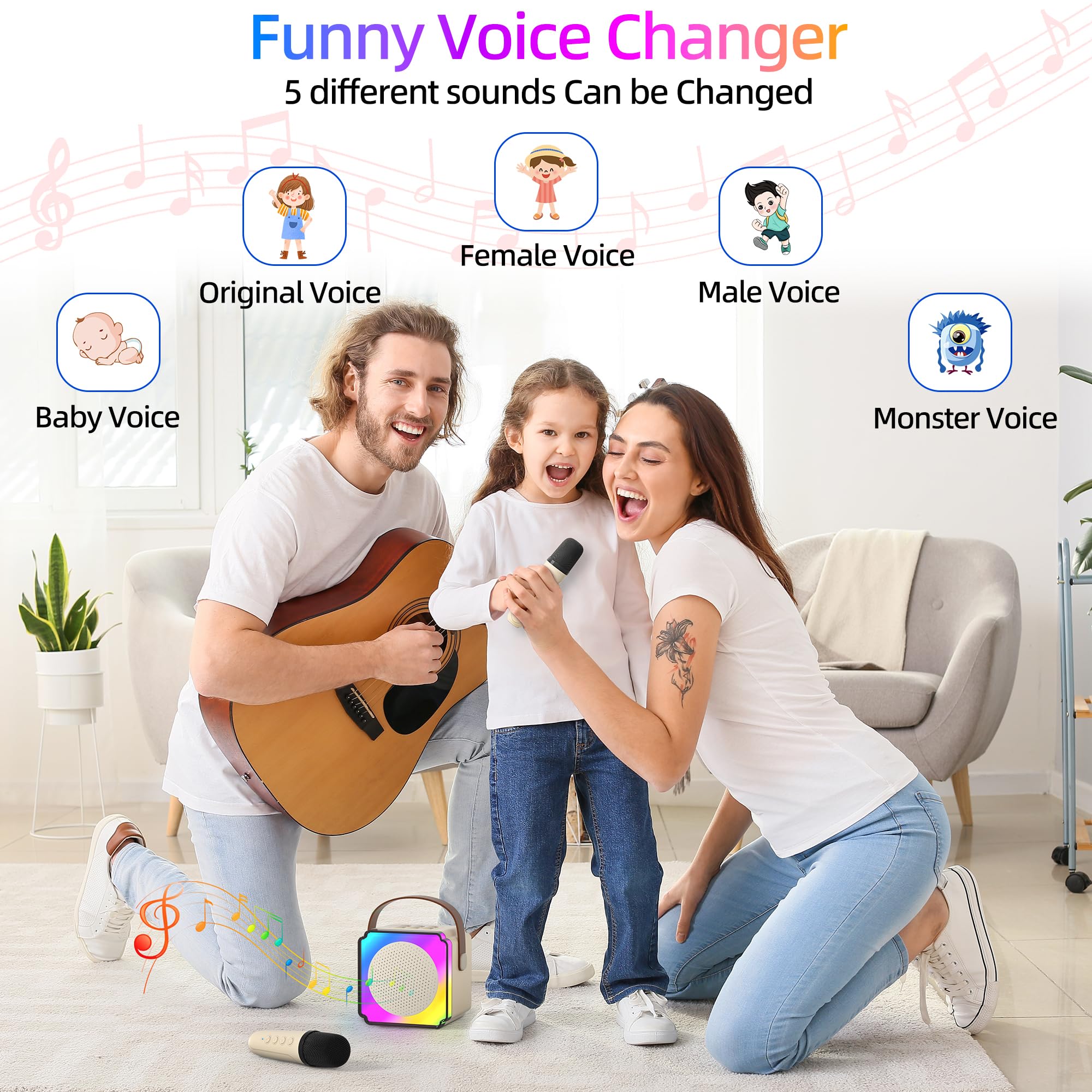 Wireless Karaoke Machine for Kids & Adults with 2 Microphones - Portable Bluetooth Singing System with Dynamic LED Lights for Home KTV, Birthday Parties, Outdoor Activities, Travel Entertainment & Family Fun