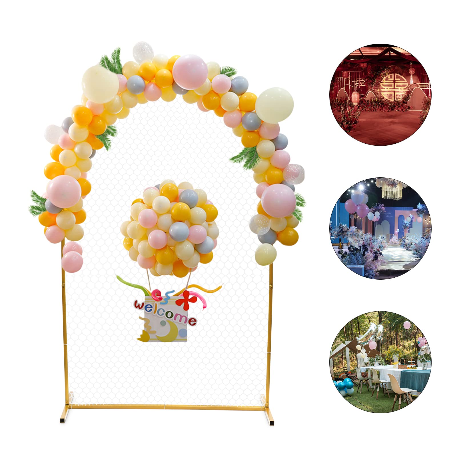 3.9 ft x 6.5 ft Modern Gold Square Wedding Arch - Sturdy Iron Metal Arbor Frame for Outdoor Weddings, Parties & Events - Perfect for Garden, Beach & Backyard Ceremonies
