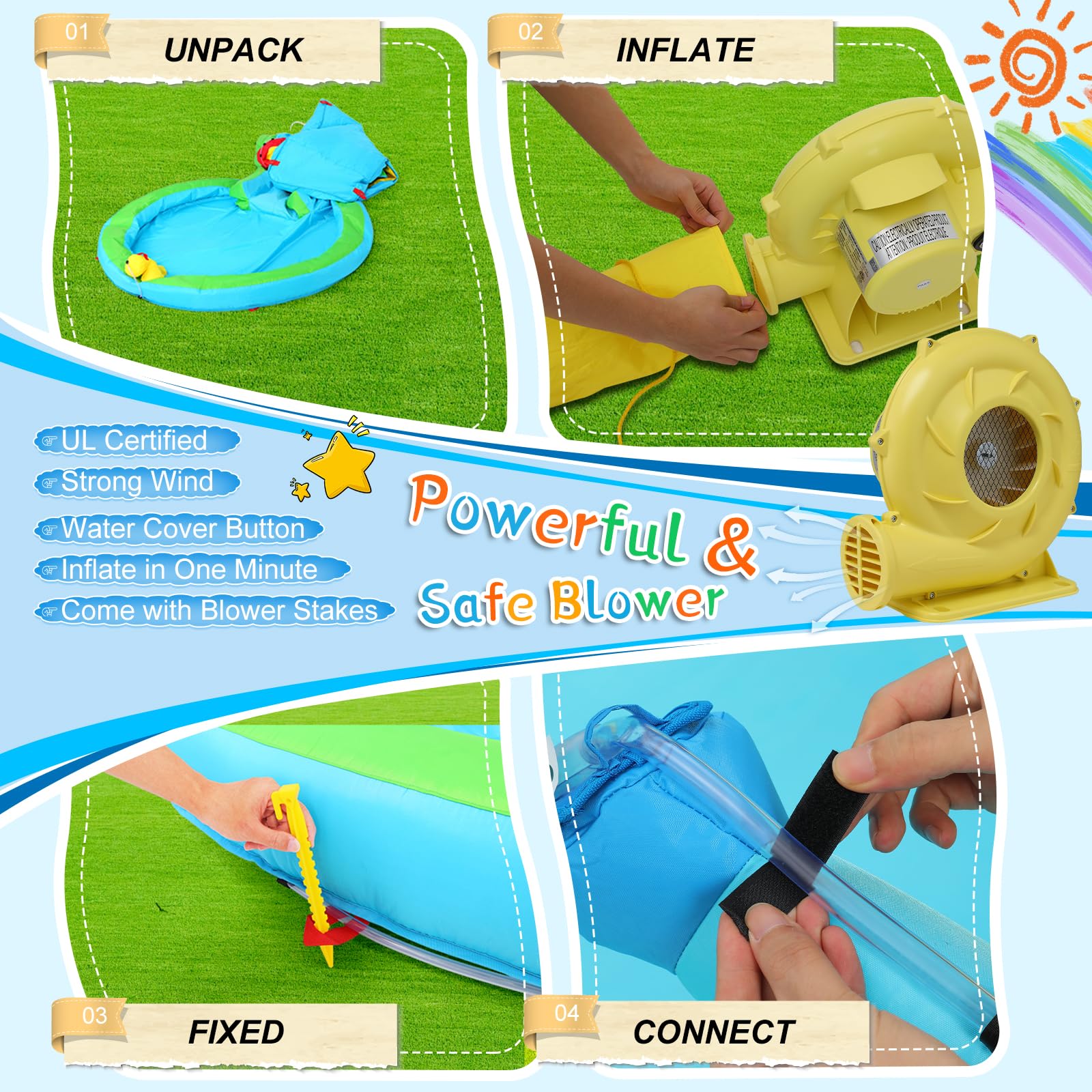 **AKEYDIY Inflatable Water Slide for Kids - Backyard Water Park with Climbing Wall, Slide, Splash Pool & Spray Blaster - Perfect for Summer Parties, Birthdays & Outdoor Fun**