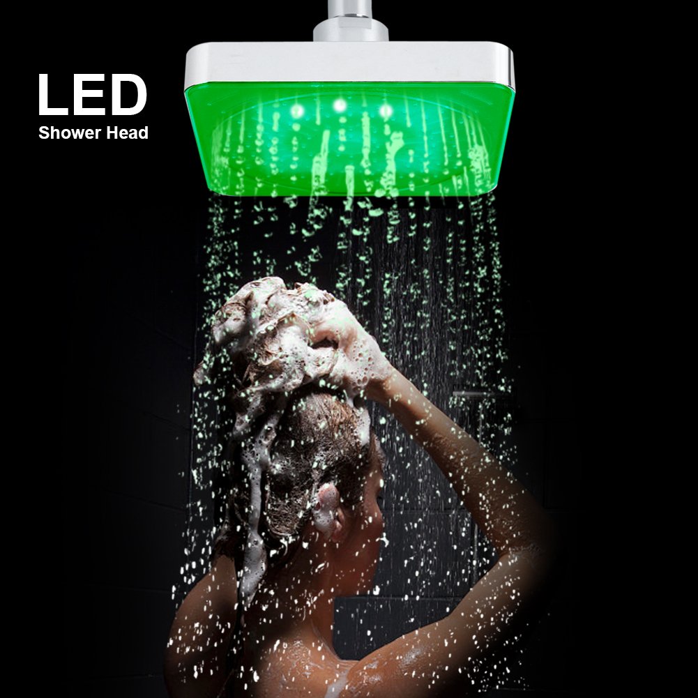 6 Inch Fixed Square Rain Shower Head with Water Flow Powered LED Color Changing Lights - Perfect for Modern Bathroom, Spa-Like Shower Experience, and Relaxing Nighttime Baths
