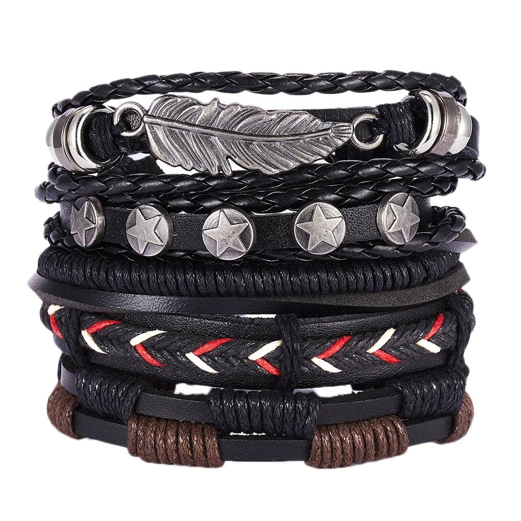 LoveinDIY Adjustable PU Leather Wrist Cuff Bracelet for Men & Women - Cool Woven Wrap Wristband for Casual Wear, Music Festivals & Boho Style