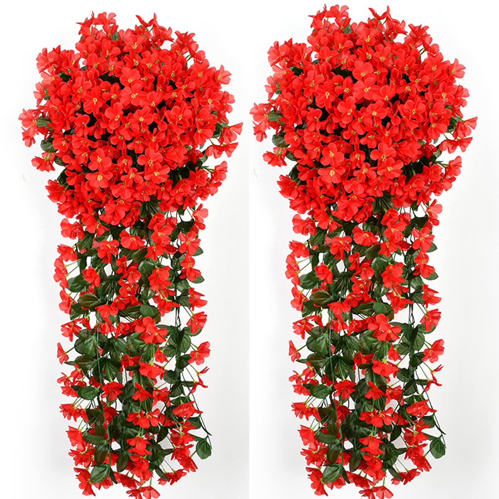 ANTESCORT 2PCS Vivid Artificial Silk Orchid Bunch - Premium Fake Hanging Flowers for Outdoor Wall Decor, Violet & Red Floral Garland - Perfect for Patio, Garden, Wedding, and Home Decoration