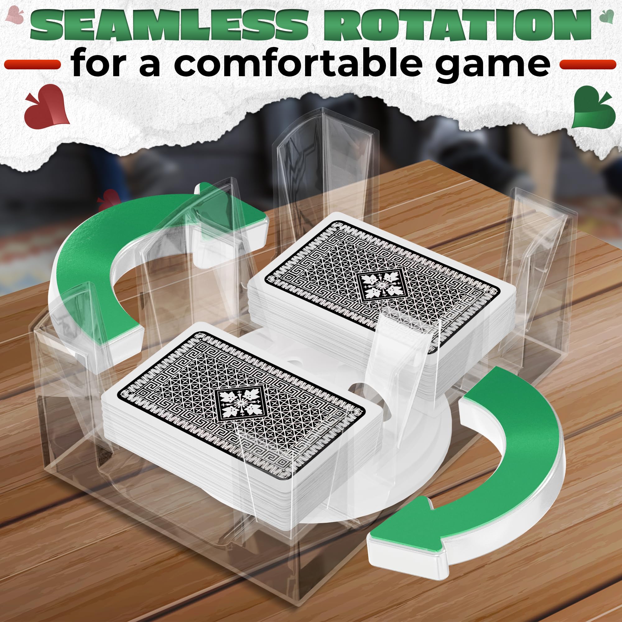 360° Rotating Dual Deck Poker Card Holder - Clear Acrylic Canasta & Casino Card Tray for Poker, Blackjack, and Card Games - Perfect for Game Nights, Casinos, and Family Gatherings