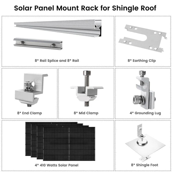 Nature's Generator 4 x 410 Watt Monocrystalline Solar Panels with Mounting Rack Kit | High-Efficiency Renewable Energy System for Home, RV & Off-Grid Power