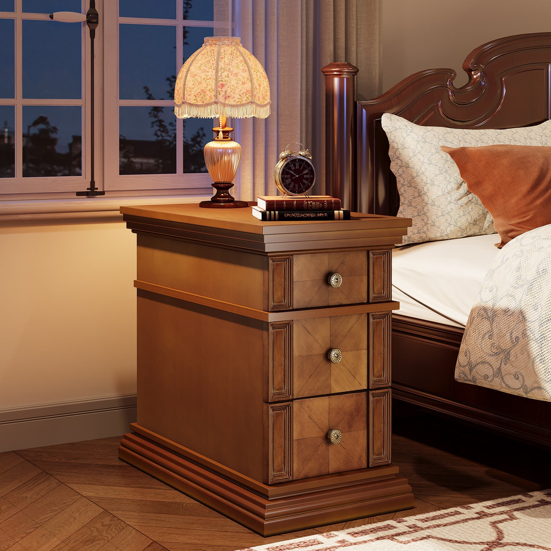 Modern Wooden End Table with 3 Drawers - Nightstand, Sofa Side Table for Living Room, Bedroom - Perfect for Small Spaces & Home Decor