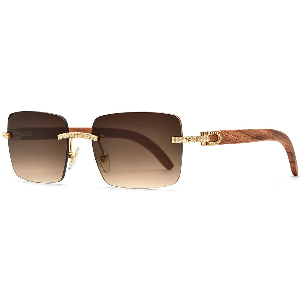 Authentic 100% Buffalo Horn Sunglasses for Men - Rimless Square Frame UV Protection - Stylish & Durable for Outdoor, Driving & Fashion