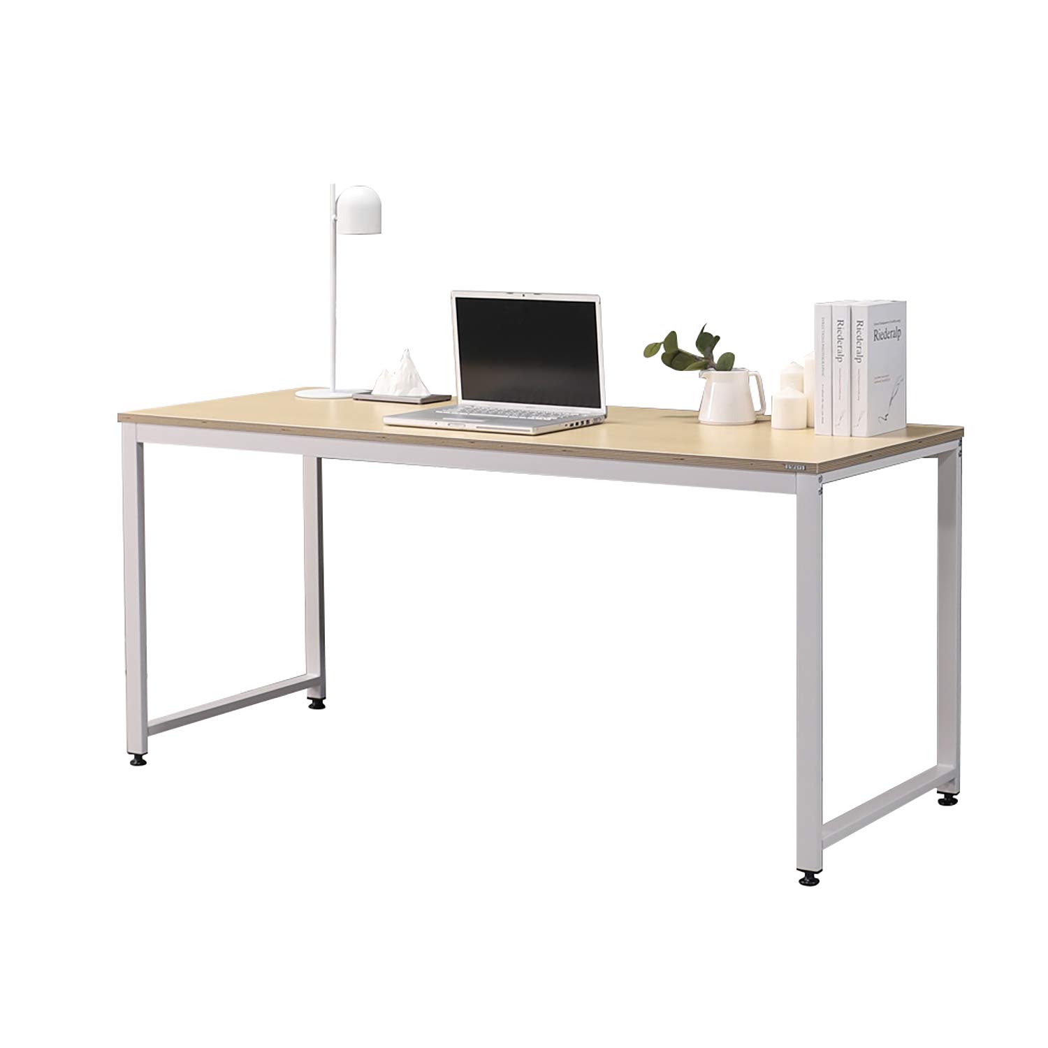 SOFSYS 63 Inch Large Computer Desk with Sturdy Metal Frame - Home Office Writing Workstation for Gaming, Designers & Entrepreneurs (Oak/White) - Perfect for Small Spaces, Remote Work & Online Classes