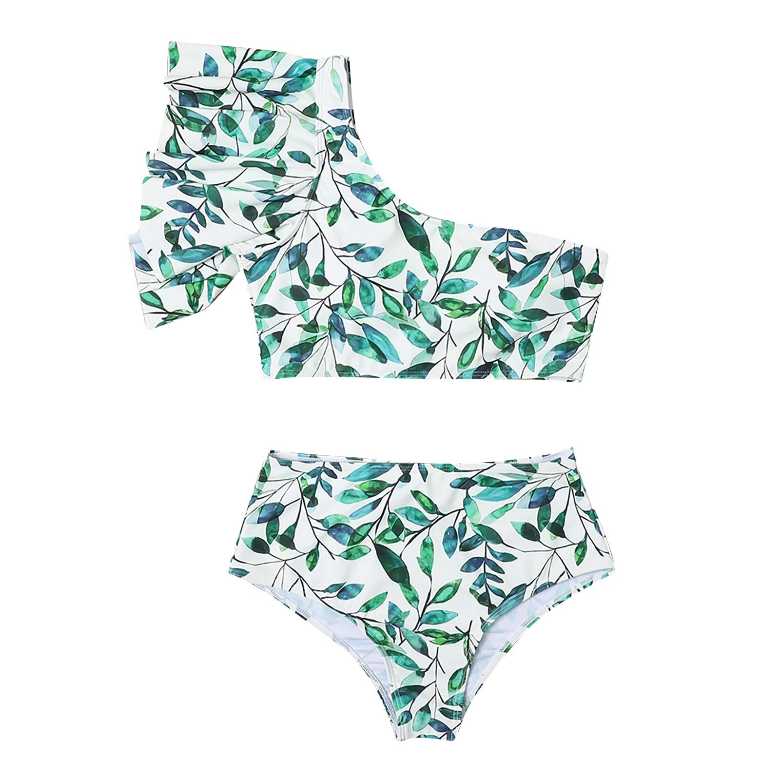 Women's One-Shoulder Leaf Print Bikini Swimsuit - Plus Size Beachwear & Swimwear for Women - Perfect for Pool Parties, Beach Vacations and Summer Getaways