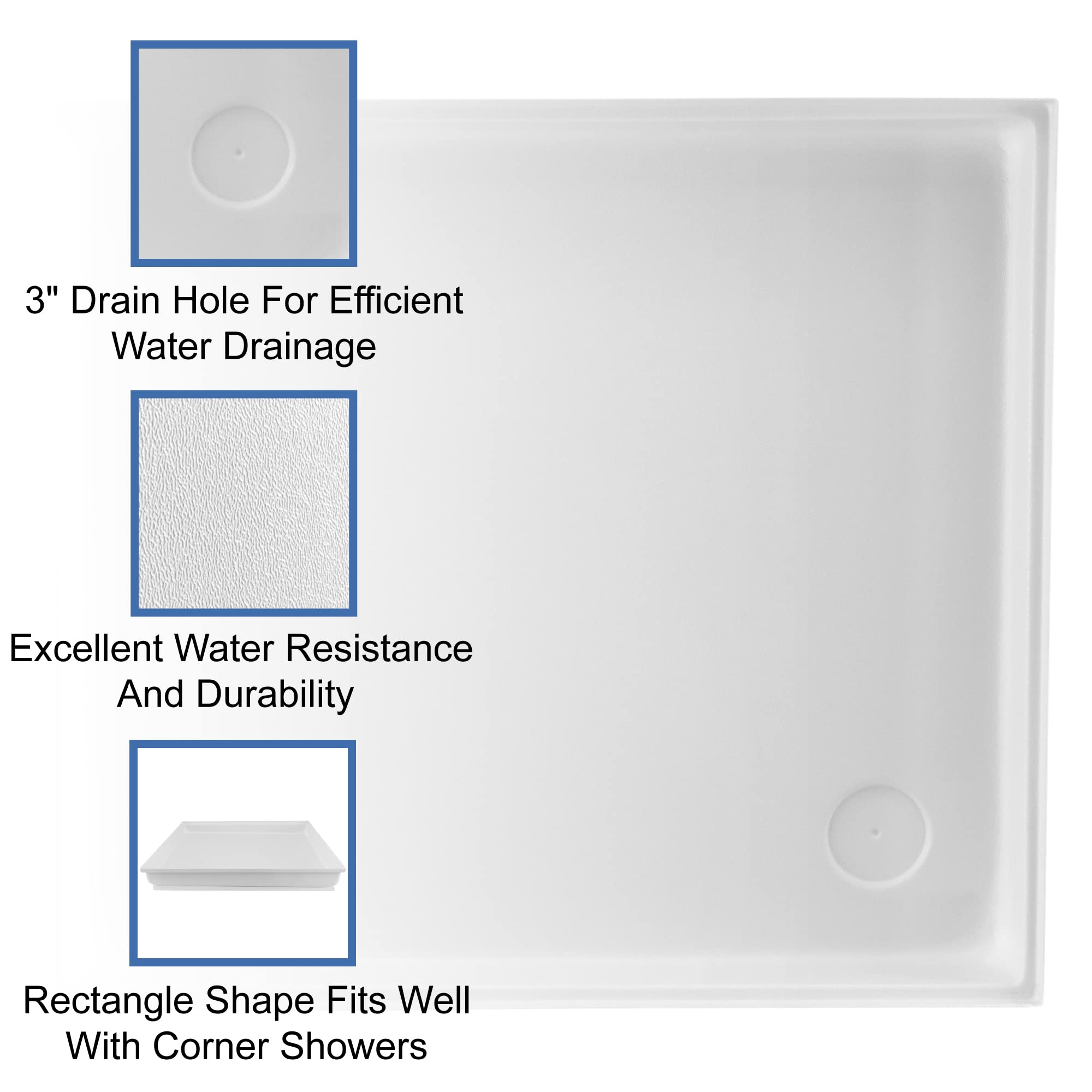 RecPro RV Shower Pan 27x24x4 Inches - White Corner Drain Shower Base for Campers & Motorhomes | Durable Fiberglass RV Shower Floor Replacement | Perfect for RV Bathroom Renovations & Upgrades