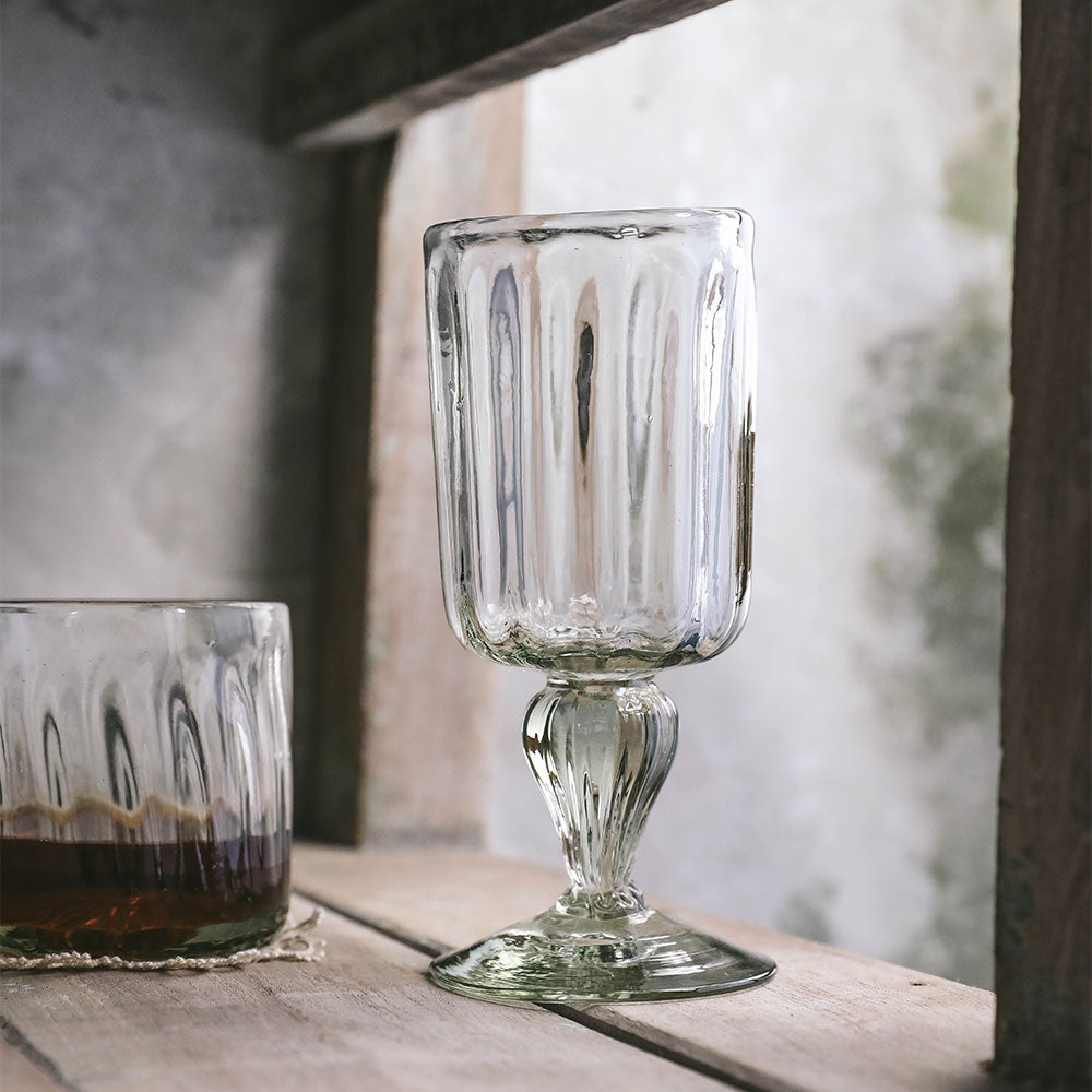 Handblown Fluted Glass Vase - Elegant Decorative Centerpiece for Dining Table, Wedding, Home Decor | Artisan Crafted Clear Glass Vase for Flowers & Interior Design