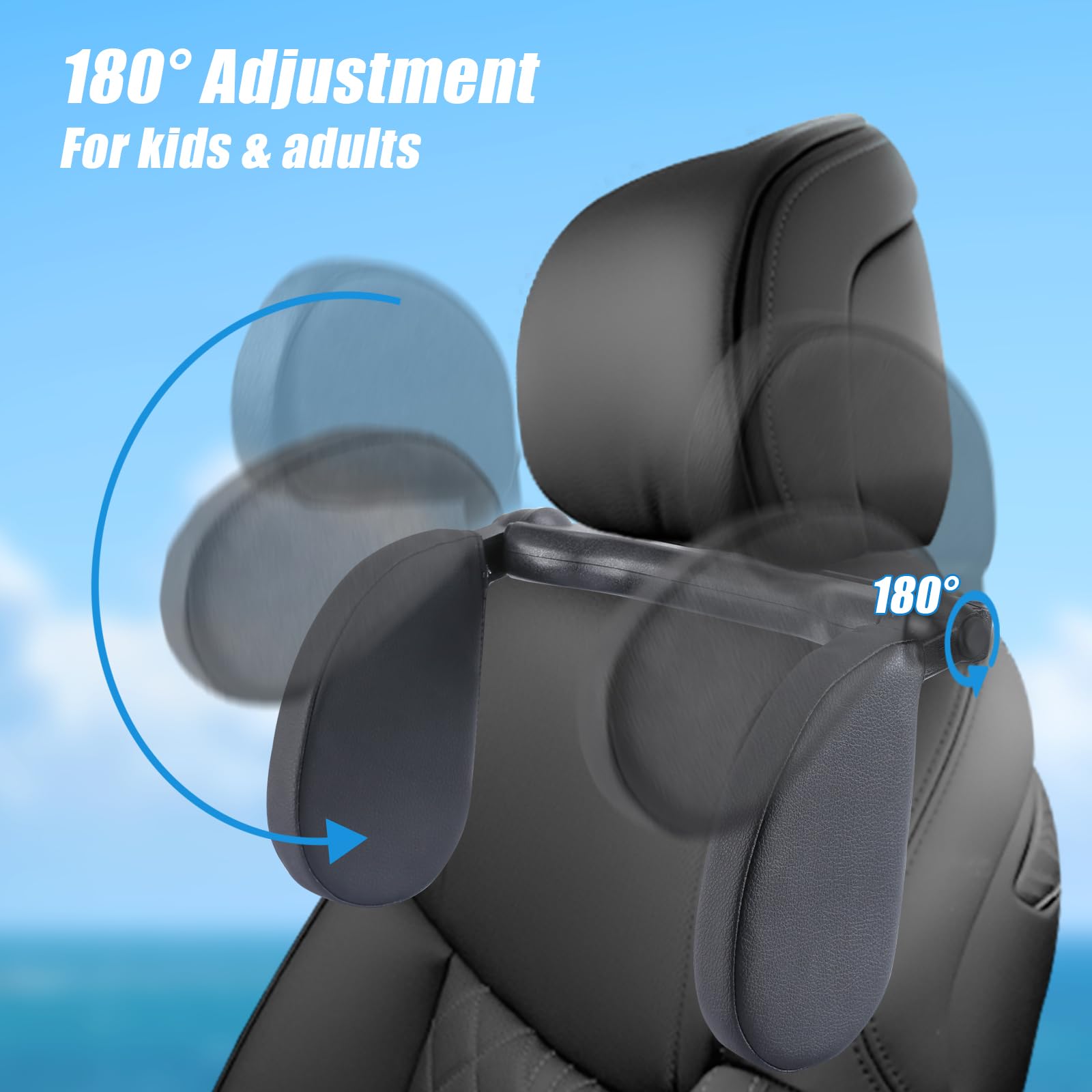 Comfortable Car Headrest Pillow for Neck & Shoulder Support - Travel Sleeping Pillow for Kids, Adults & Seniors - Perfect for Long Road Trips, Airplane Travel & Office Naps