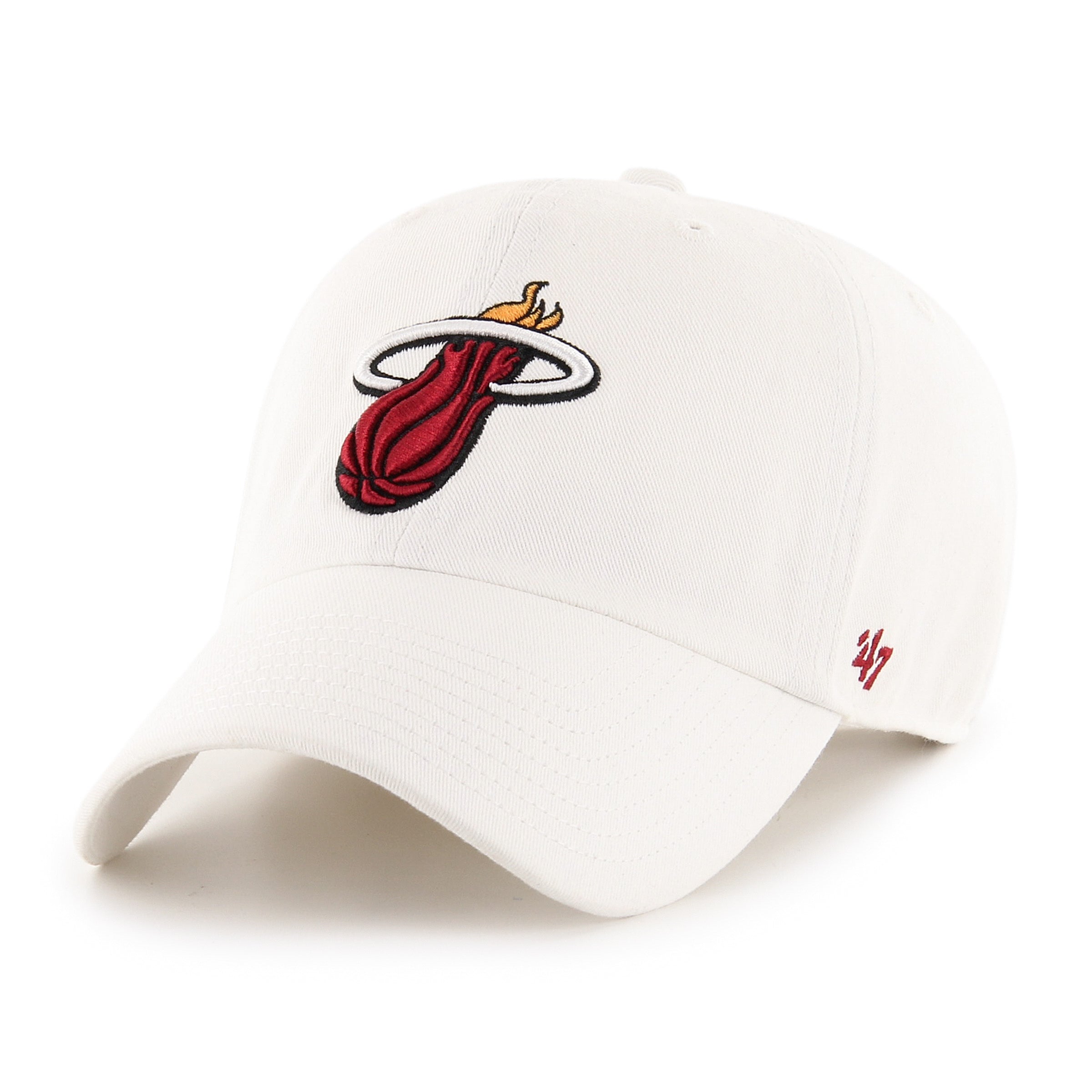 47 Brand Miami Heat Cleanup Adjustable Baseball Cap - White | NBA Fan Gear for Men & Women | Perfect for Games, Outdoor Activities & Casual Wear