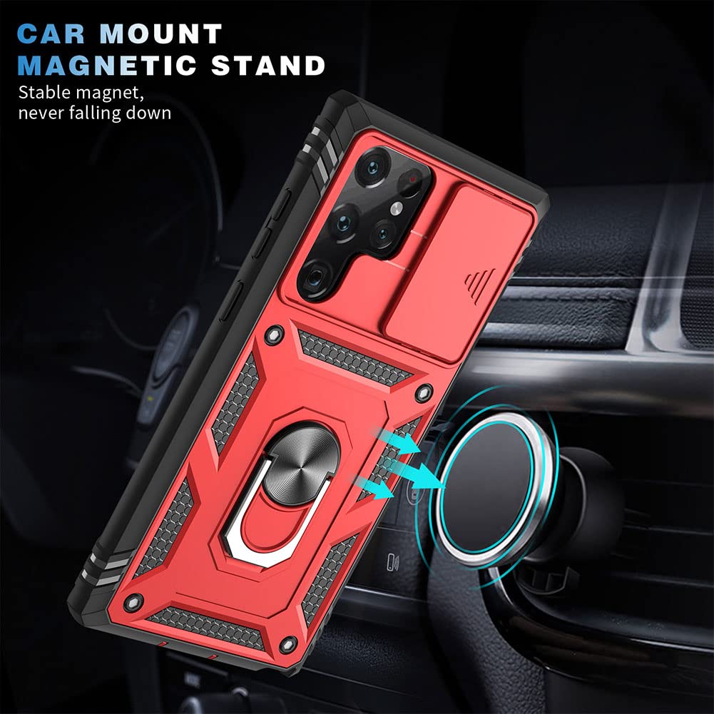 Samsung Galaxy S22 Ultra Phone Case with Stand & Slide Camera Protection - Durable Shockproof Cover for Galaxy S22 Ultra (Red) - Perfect for Work, Travel & Everyday Use