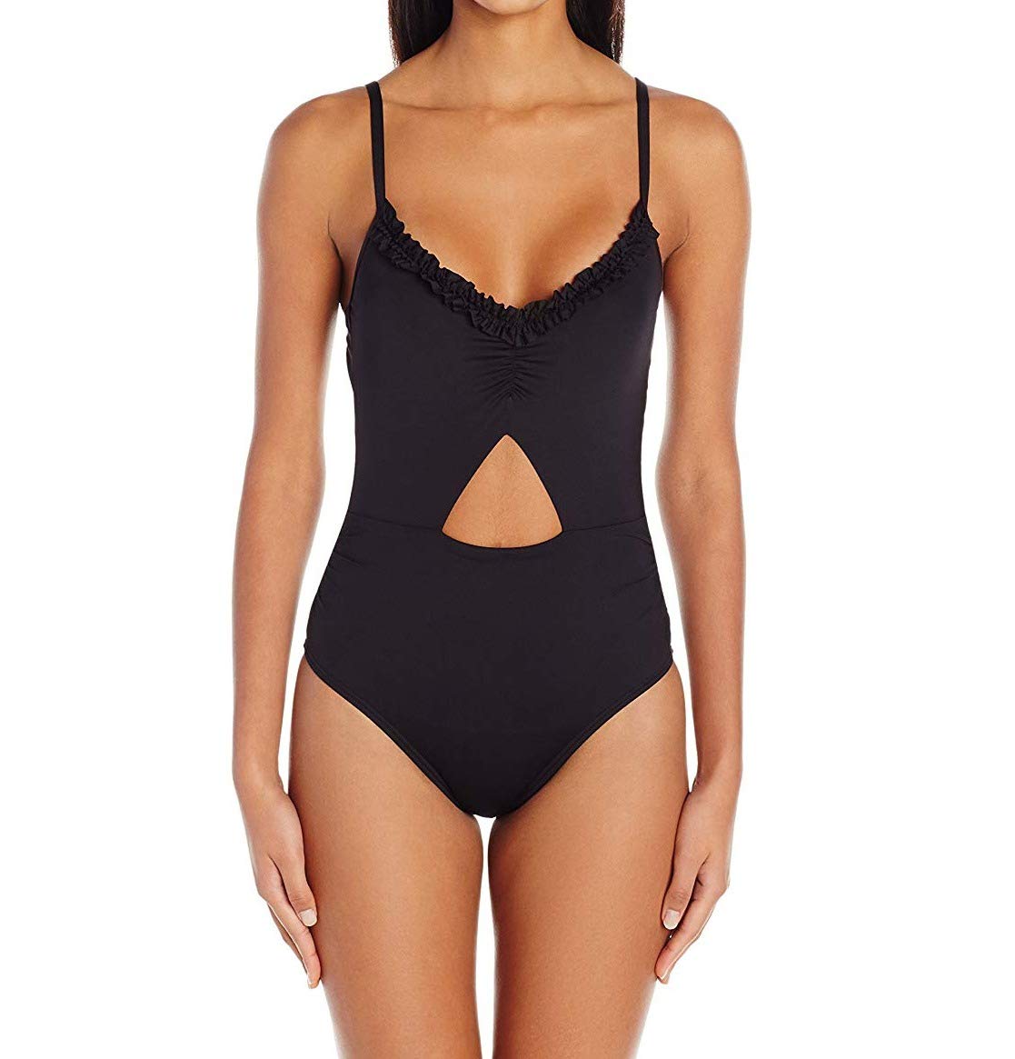 Kenneth Cole REACTION Women's Ruffle Strappy Keyhole One Piece Swimsuit | Sexy Summer Beachwear for Pool Parties & Tropical Vacations