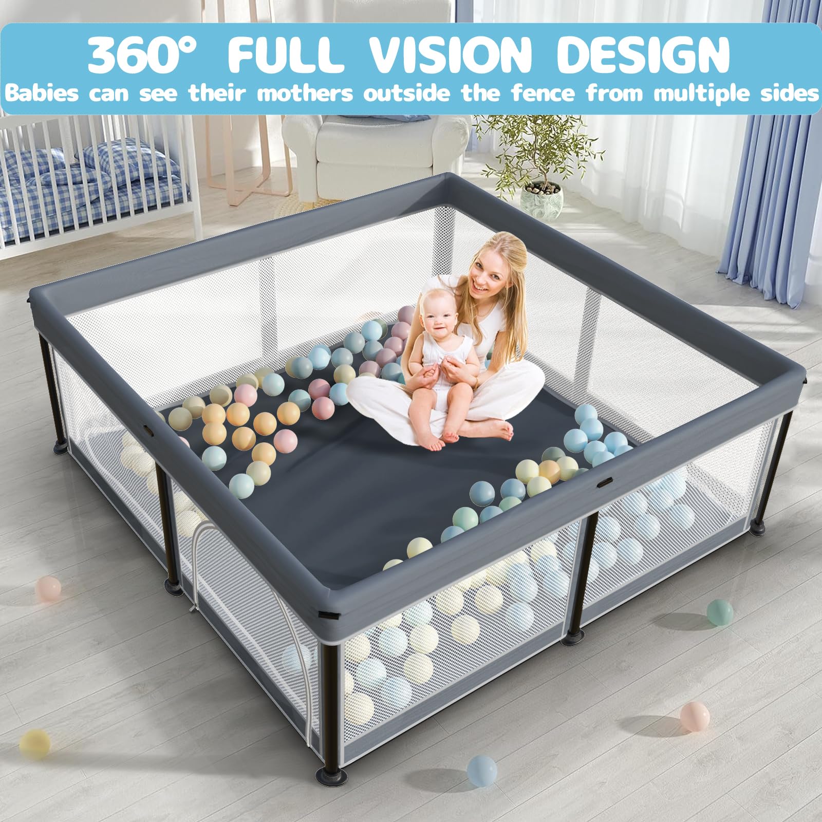 Foldable Baby Playpen with Mat - 50