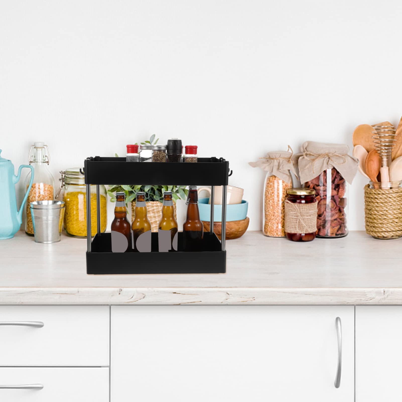 Hemoton 1-Piece Multipurpose Kitchen Storage Rack - Space Saving Spice Organizer Shelf for Bottles, Jars & Seasonings - Perfect for Pantry, Countertop & Cabinet Organization