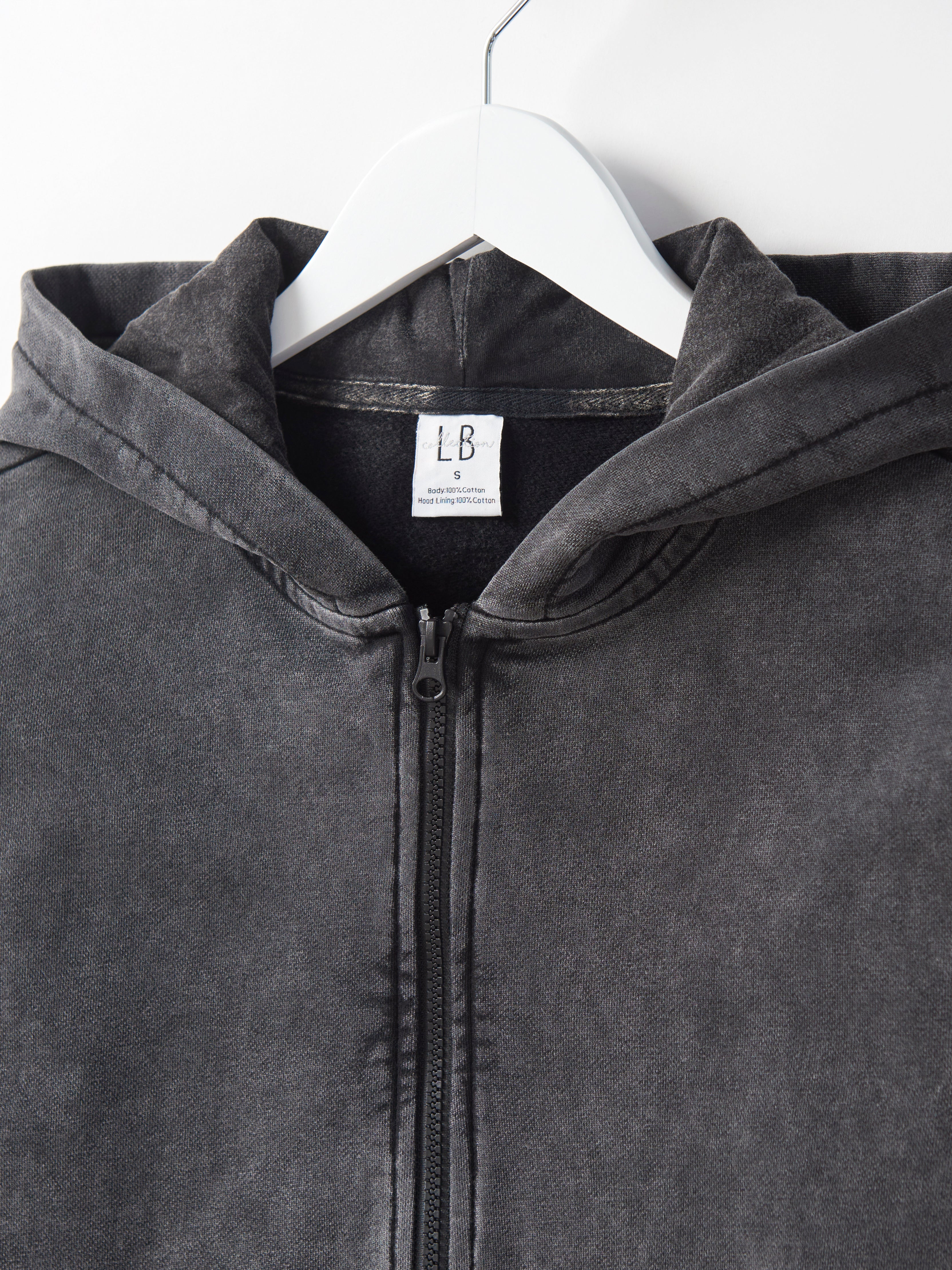 Men's Acid Wash Zip-Up Hoodie - Black | Stylish & Comfortable Pullover for Casual Wear, Street Fashion & Outdoor Activities