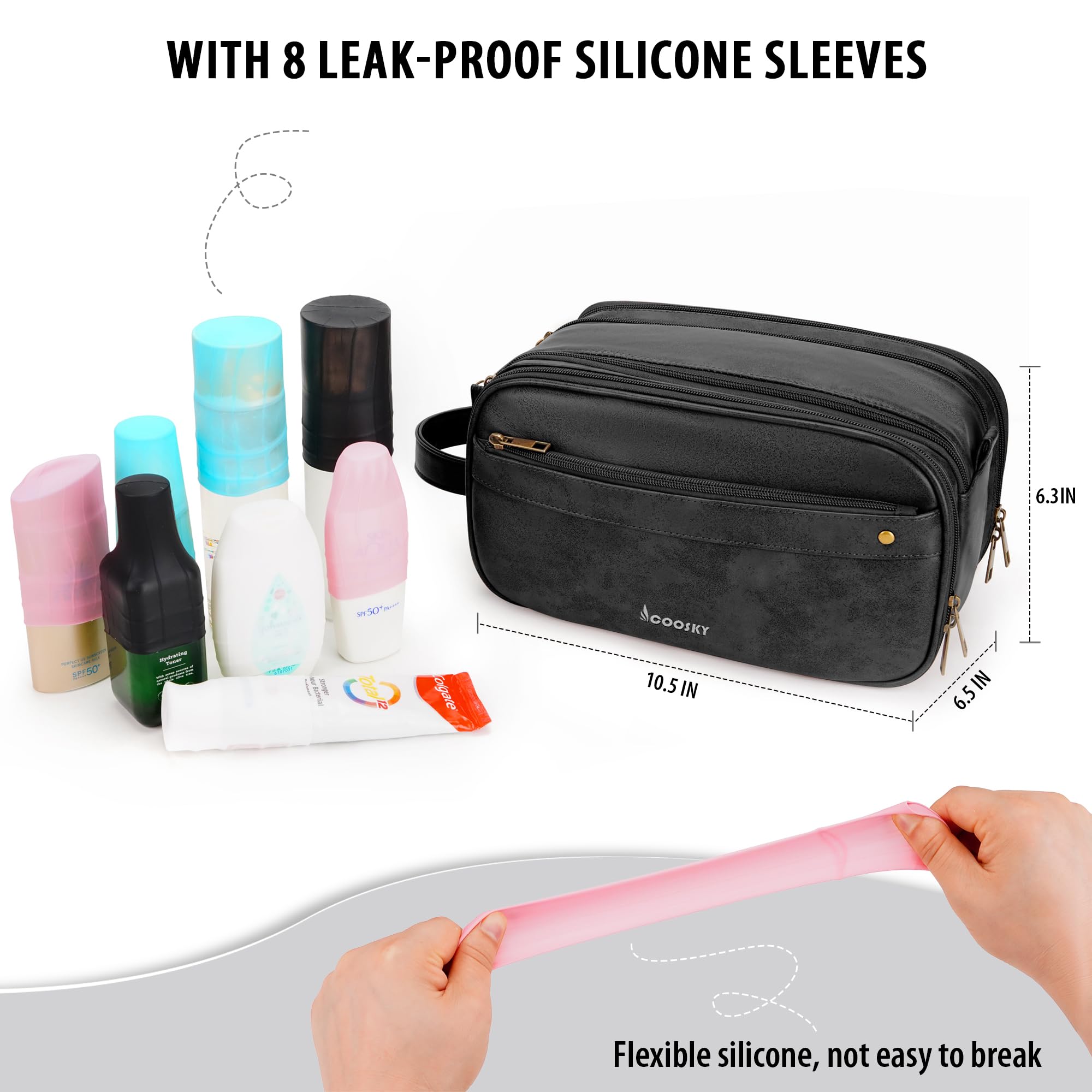 Large Water-resistant Travel Toiletry Bag for Men & Women - Hanging PU Leather Cosmetic Organizer, Shaving Case & Cruise Essentials (Black) - Perfect for Travel, Camping, Business Trips & Daily Use