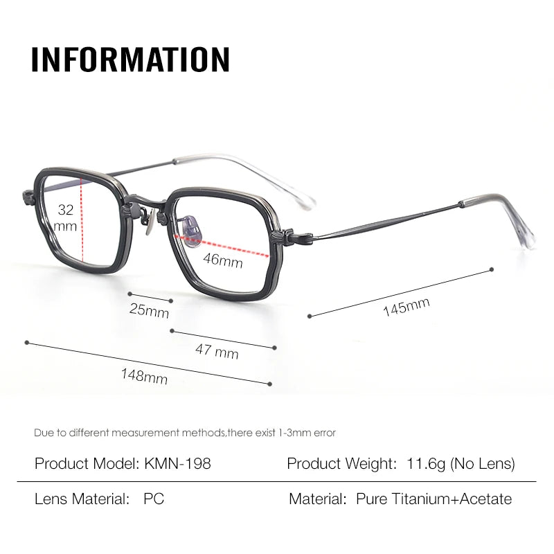 Aror Unisex Full Rim Polygon Square Acetate Titanium Eyeglasses Frame - Lightweight Durable Glasses for Men & Women - Perfect for Reading, Working & Fashion Accessories (Model 195198)